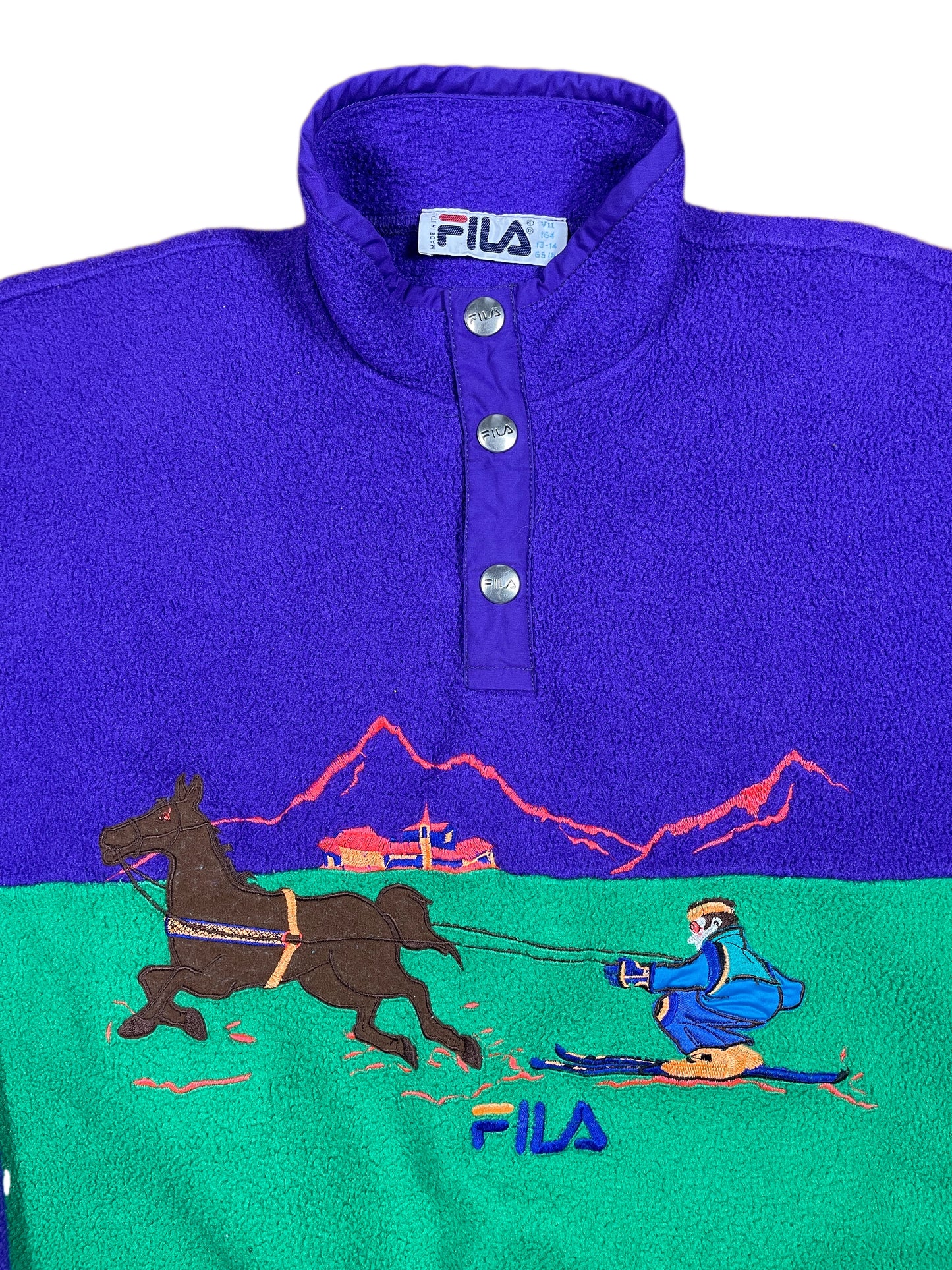 Vintage Fila Fleece Polar Sweatshirt Purple Green - XS