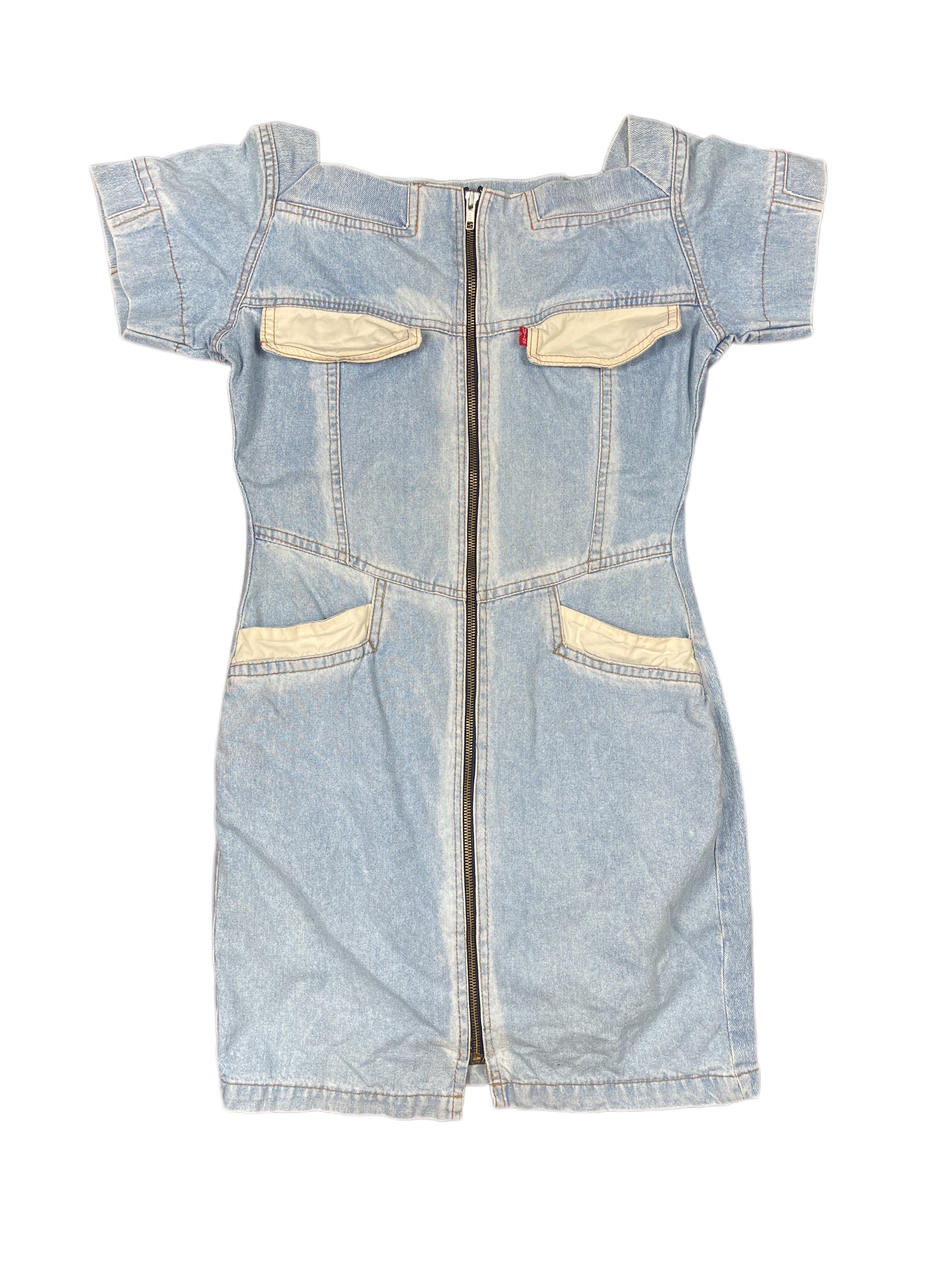 Y2k Bustin Stock Denim Short Sleeve Dress Blue - XL