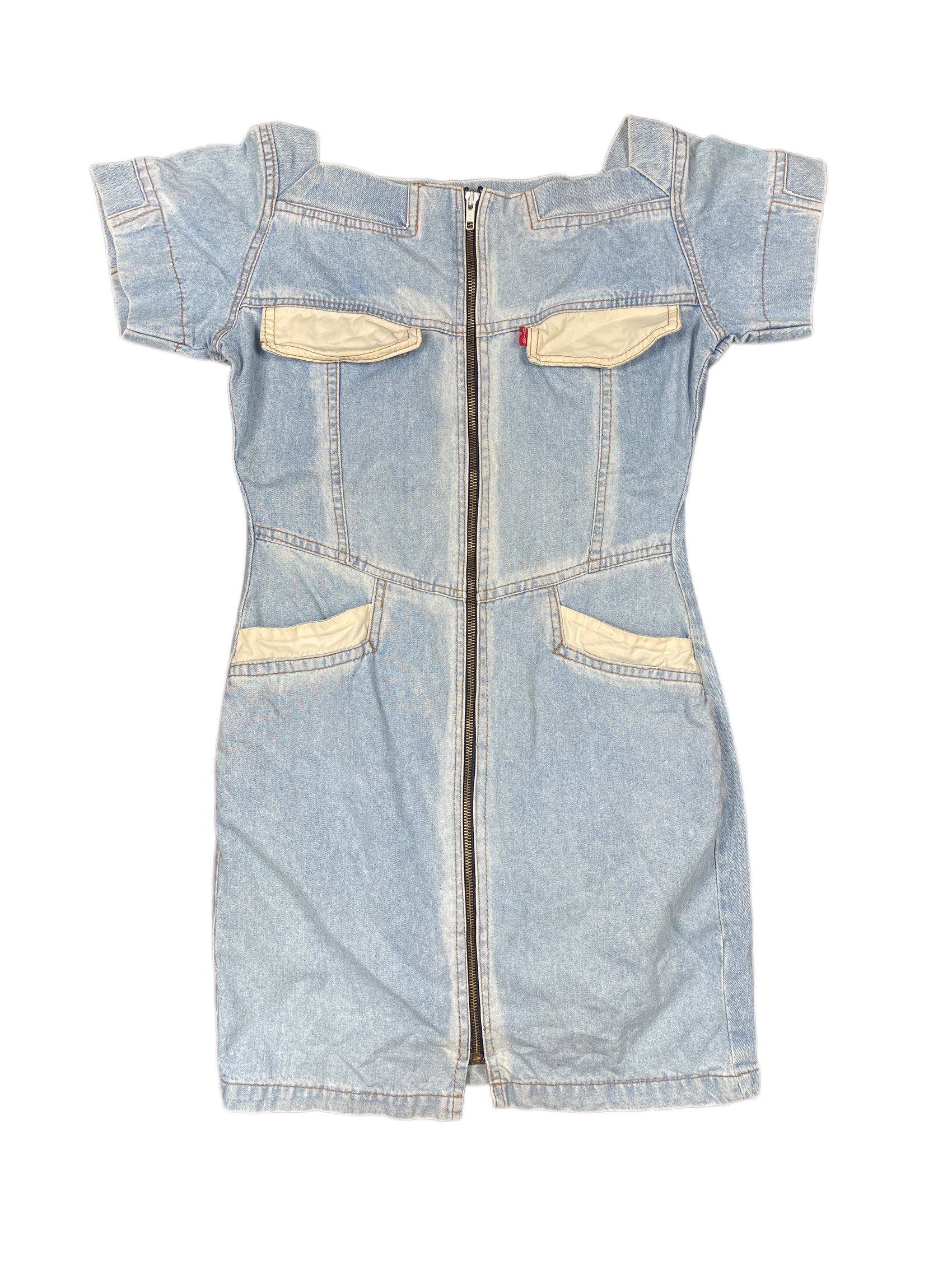 Y2k Bustin Stock Denim Short Sleeve Dress Blue - XL