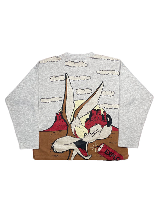 Vintage Tenue De Soiree 1996 Looney Tunes Warner Bros Will E Coyote Knitted Sweatshirt Gray - M