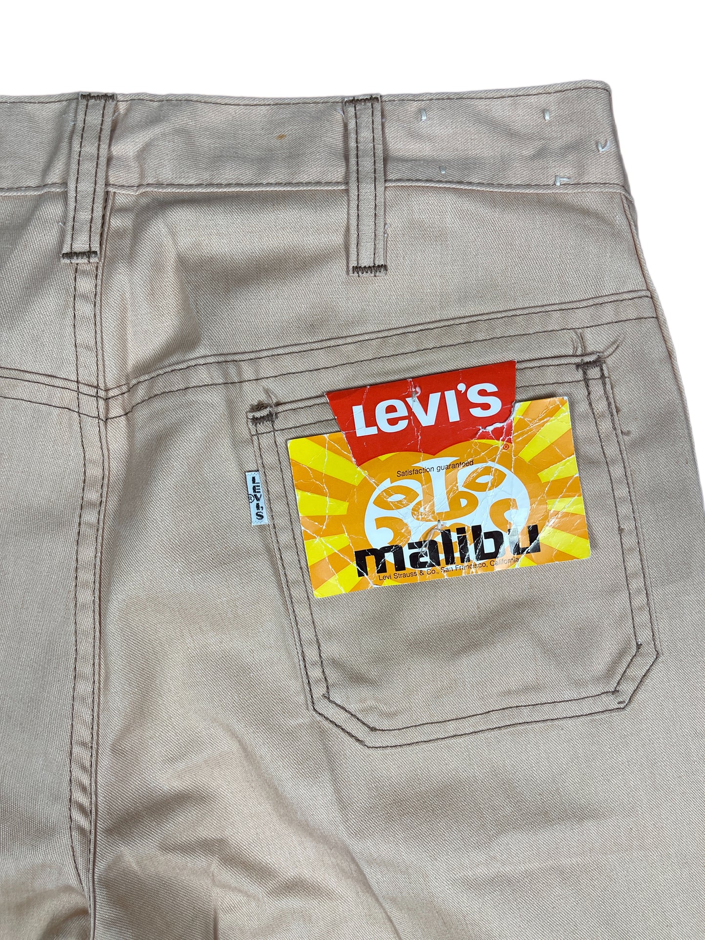 Vintage Levis Malibu Flared Cloth Pants Beige Creme Deadstock 70s - M
