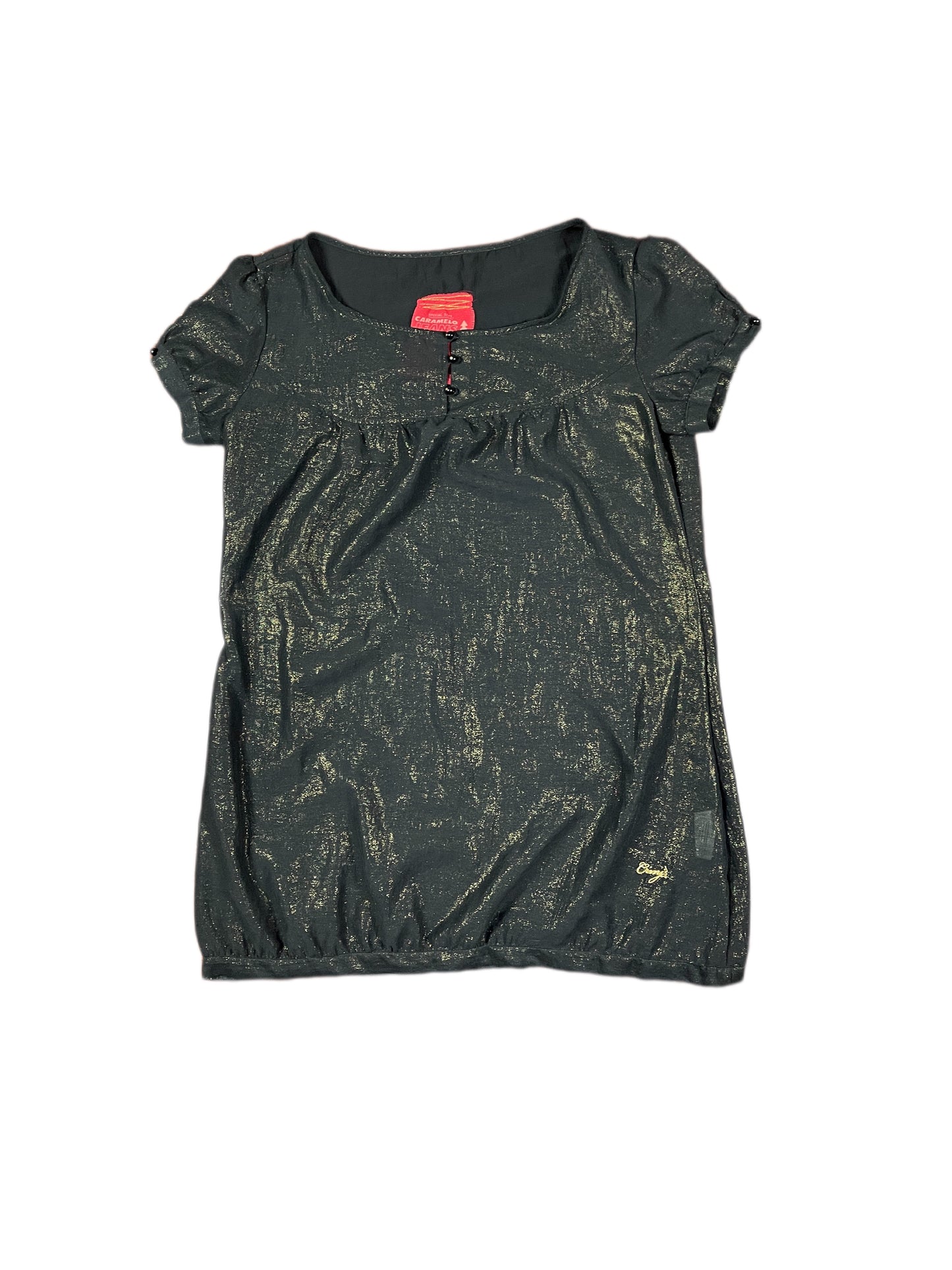 Y2k Caramelo Jeans Short Sleeve Dress Black Gold - L