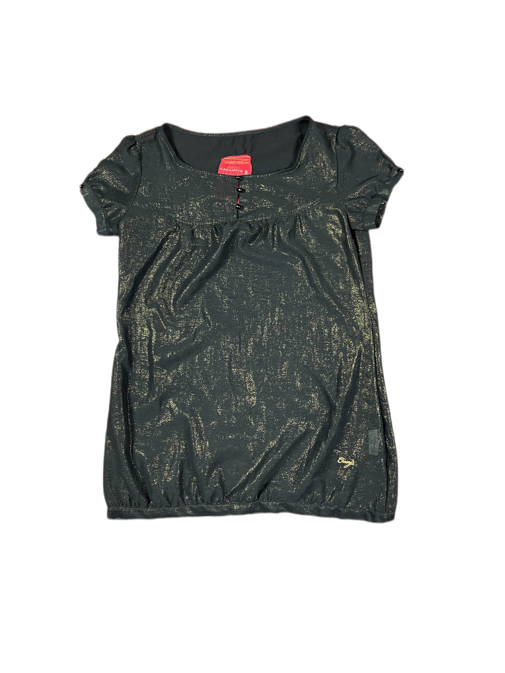 Y2k Caramelo Jeans Short Sleeve Dress Black Gold - L