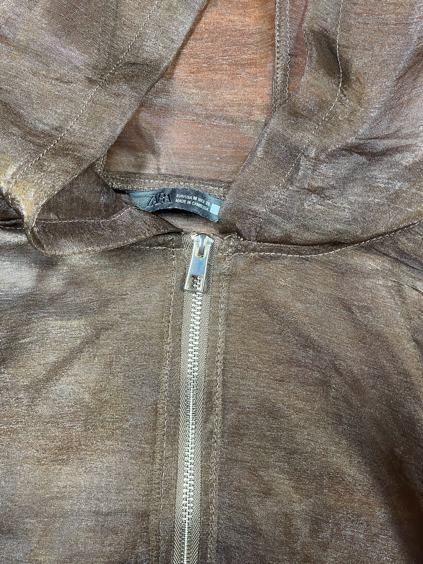 Zara Long Sleeve See Through Zipper Top Brown - M