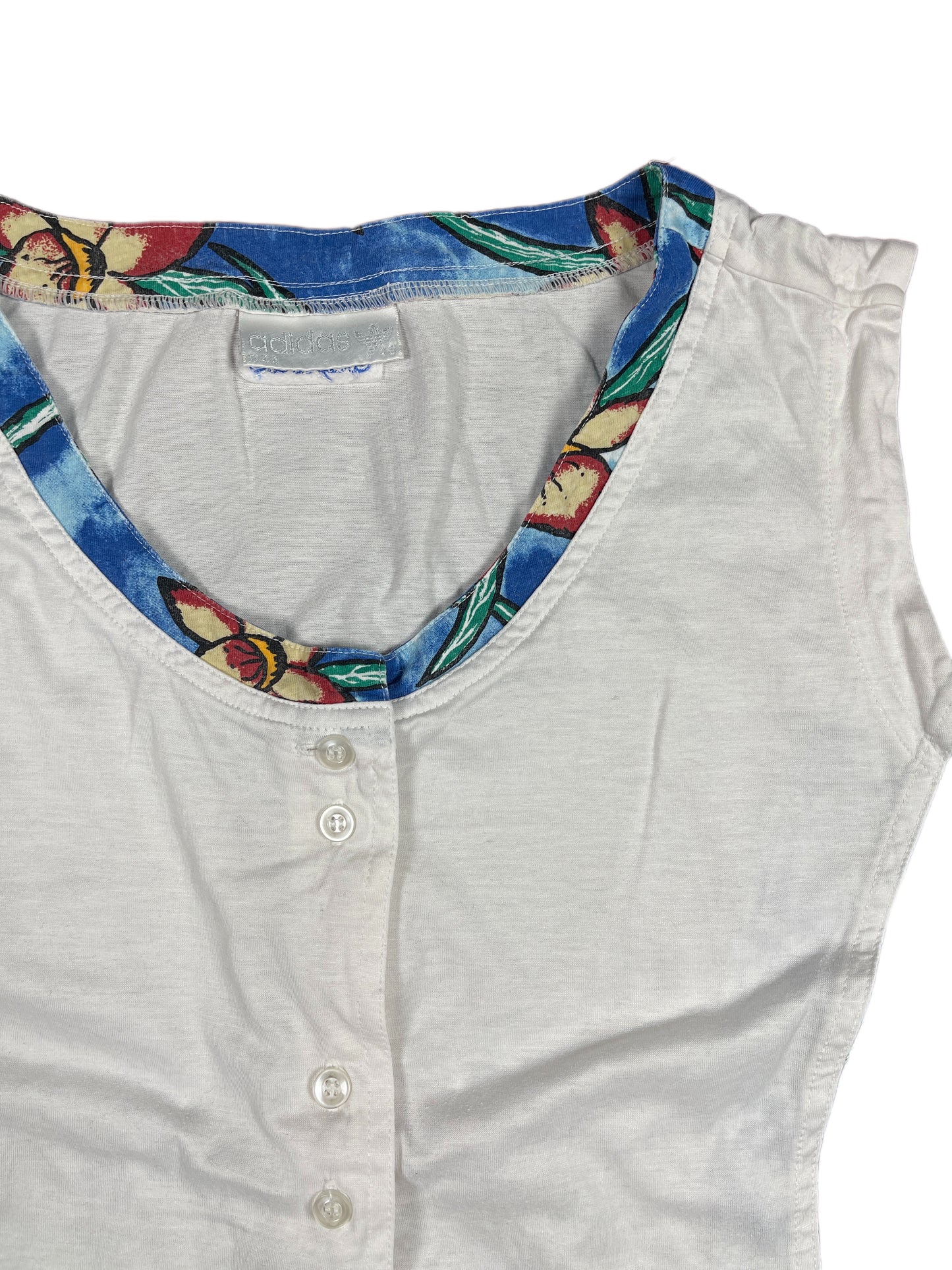 Vintage Adidas Sleeveless Top White Blue - XXL