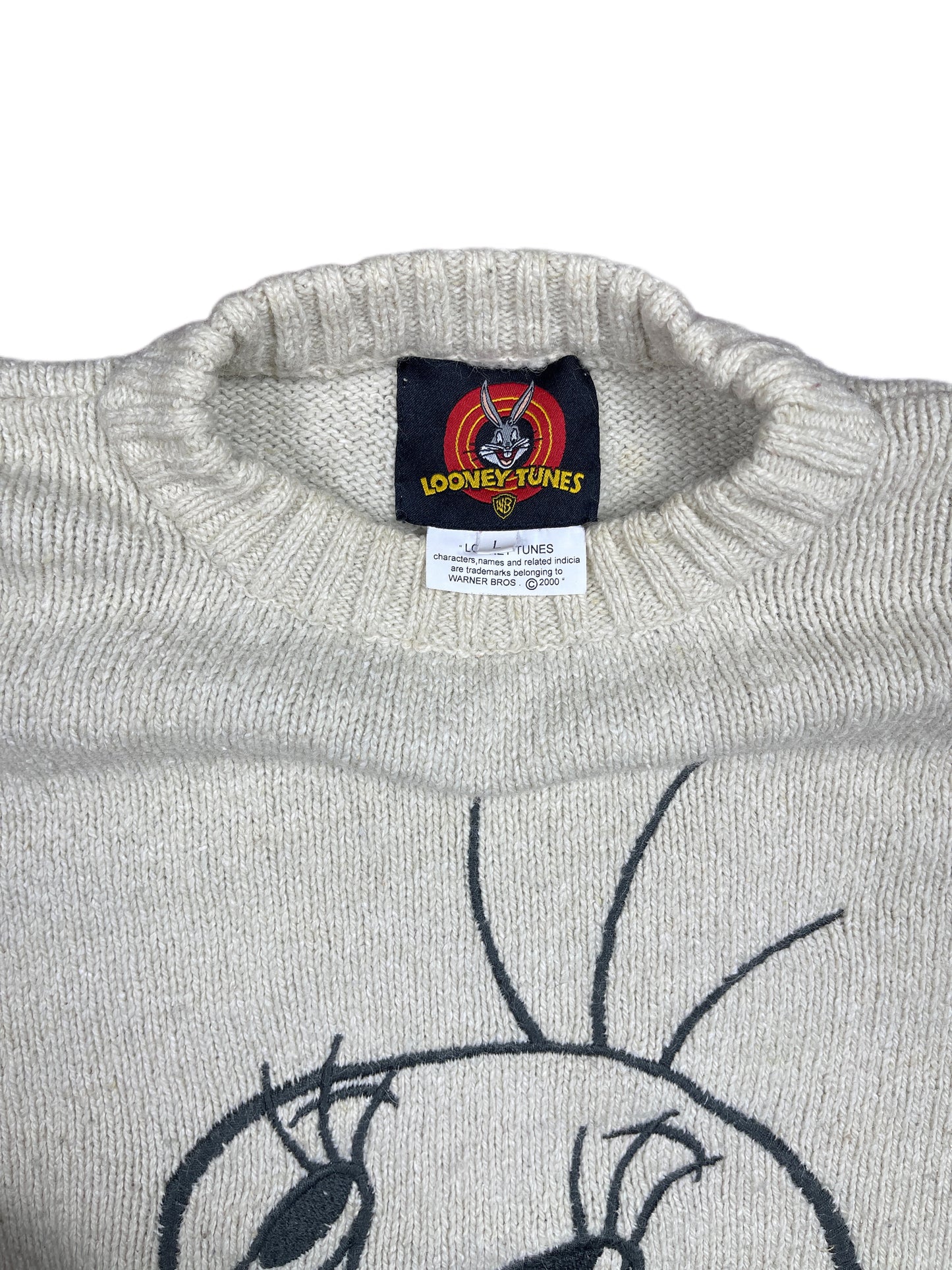 Vintage Tweety 2000 Chunky Knitted Sweatshirt White Gray - L