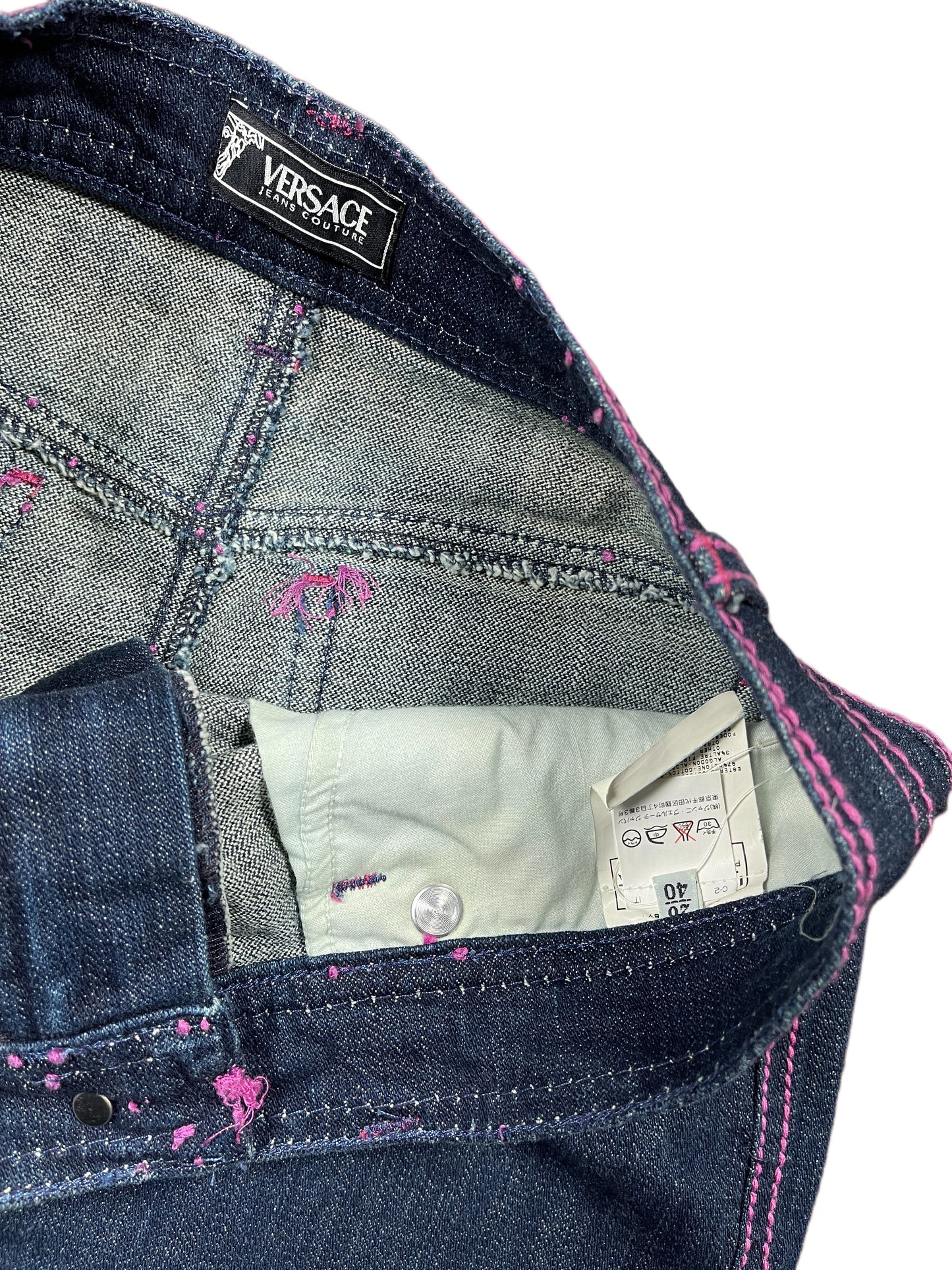Y2k Versace Jeans Couture Denim Skirt Blue Pink - S