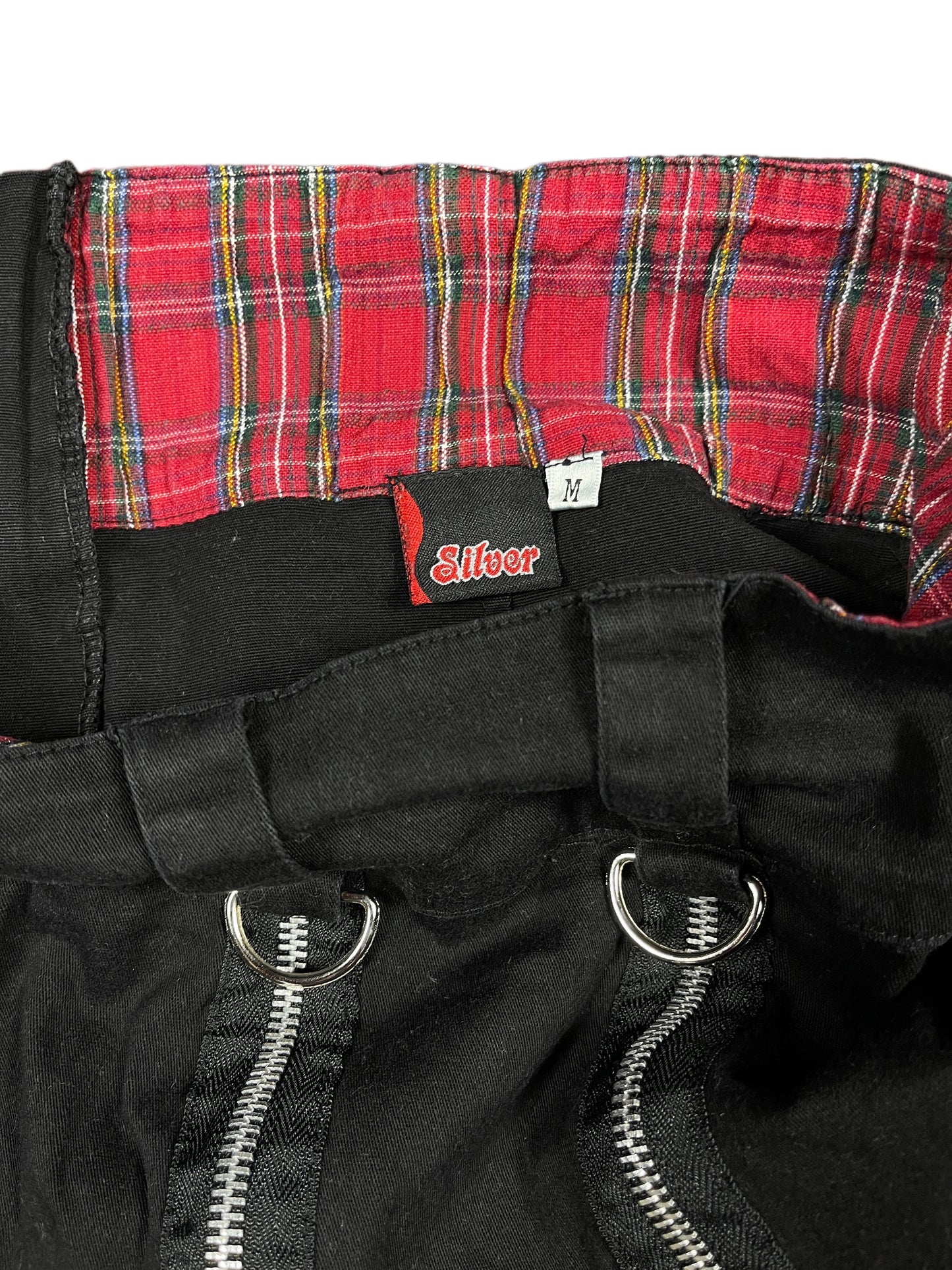 Y2k Silver Low Waist Mini Skirt Black Red - M