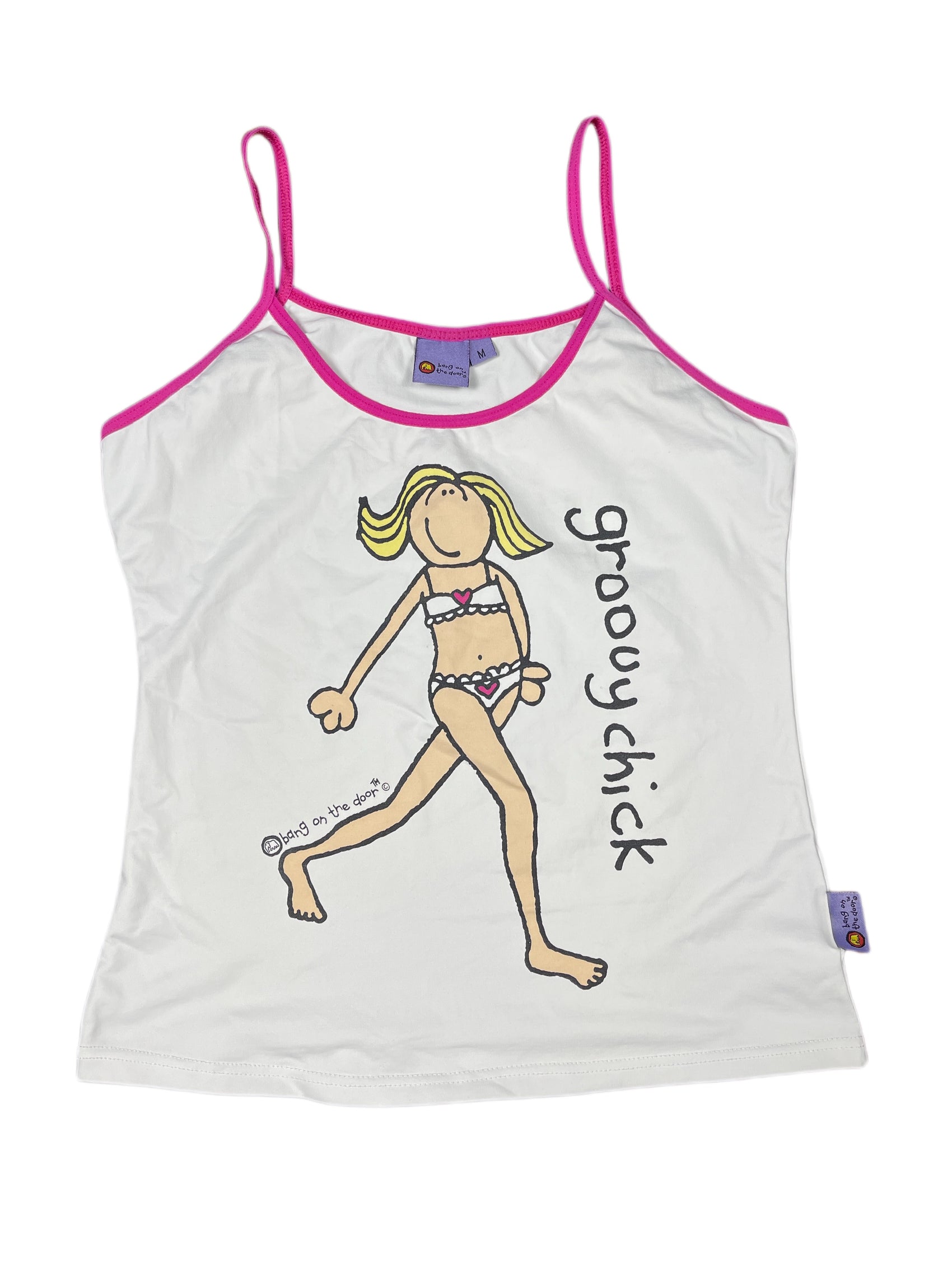 Y2k 2005 Bang on the Door Sleeveless Top White Pink - M