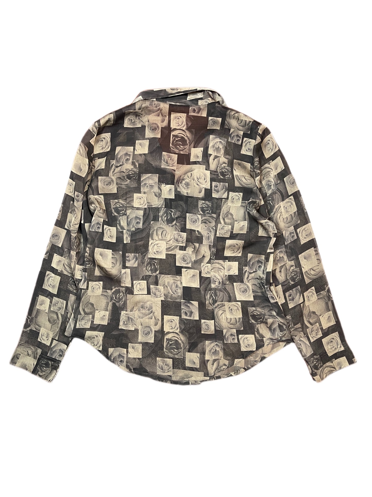 Y2k Elisa Rivero See Through Rose Long Sleeve Top Gray Black - L