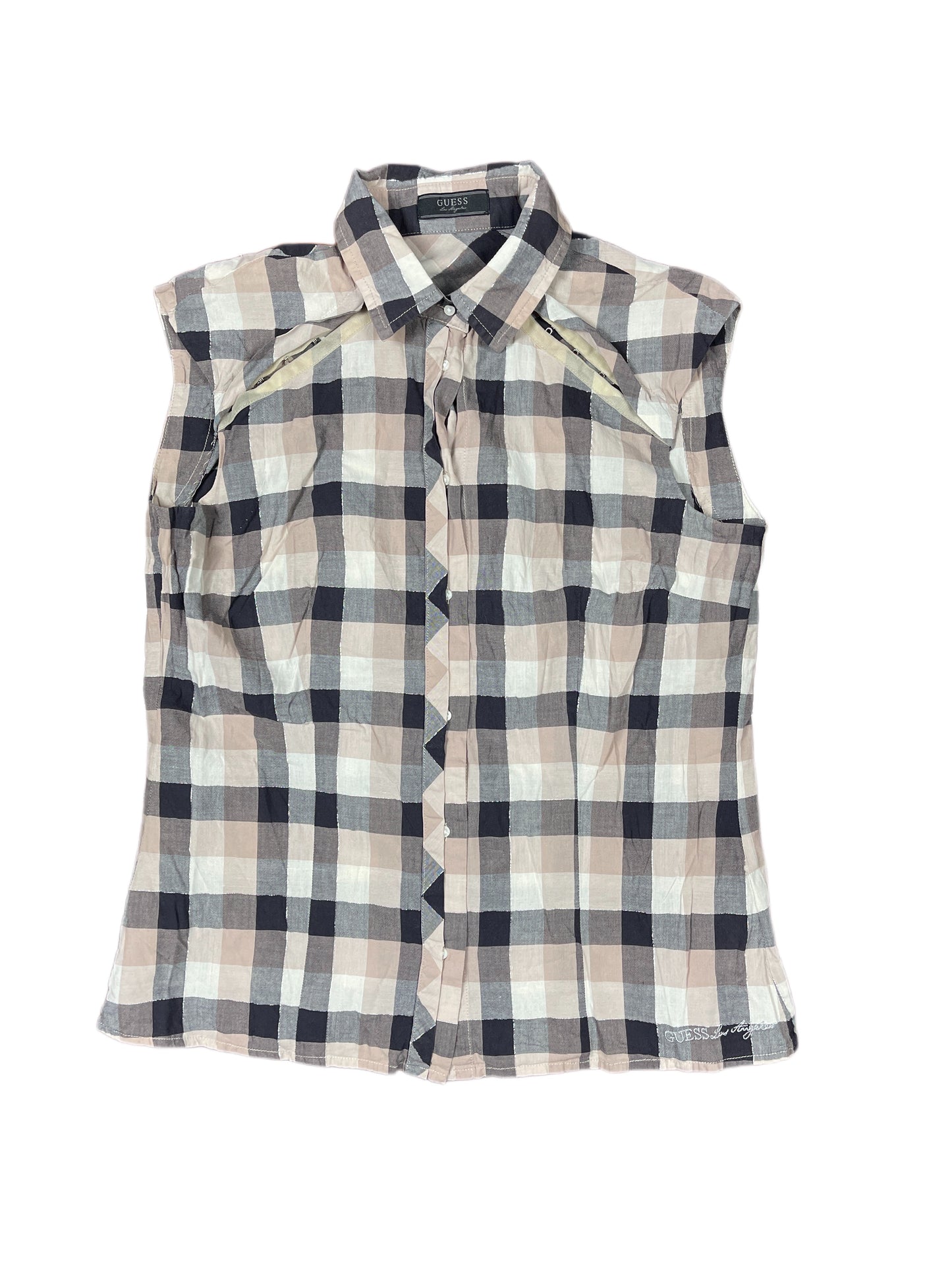 Guess Sleeveless Top Checkered Beige Black - S