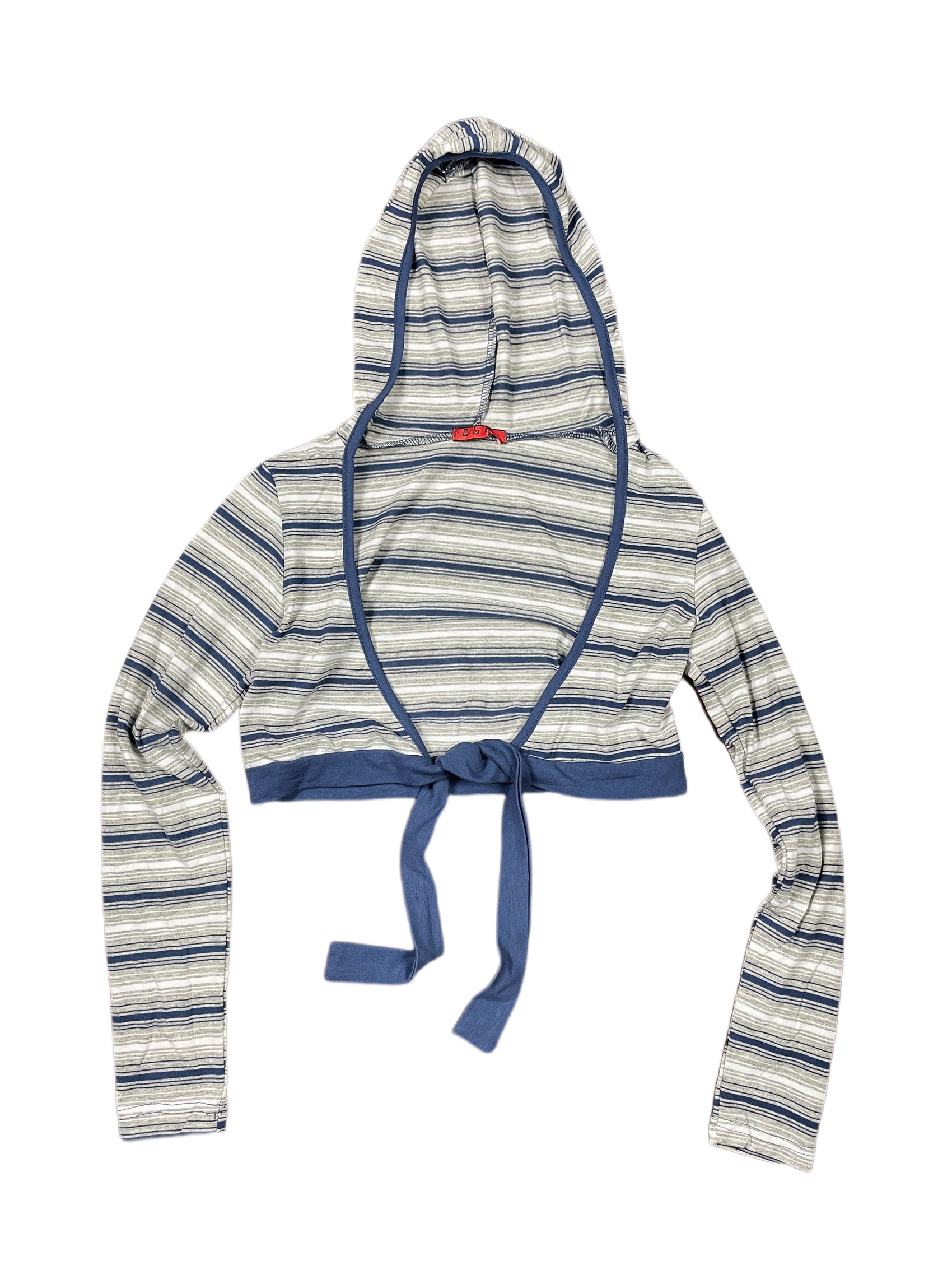 Y2k BbG Long Sleeve Top with Hood Striped Blue Gray - M/L