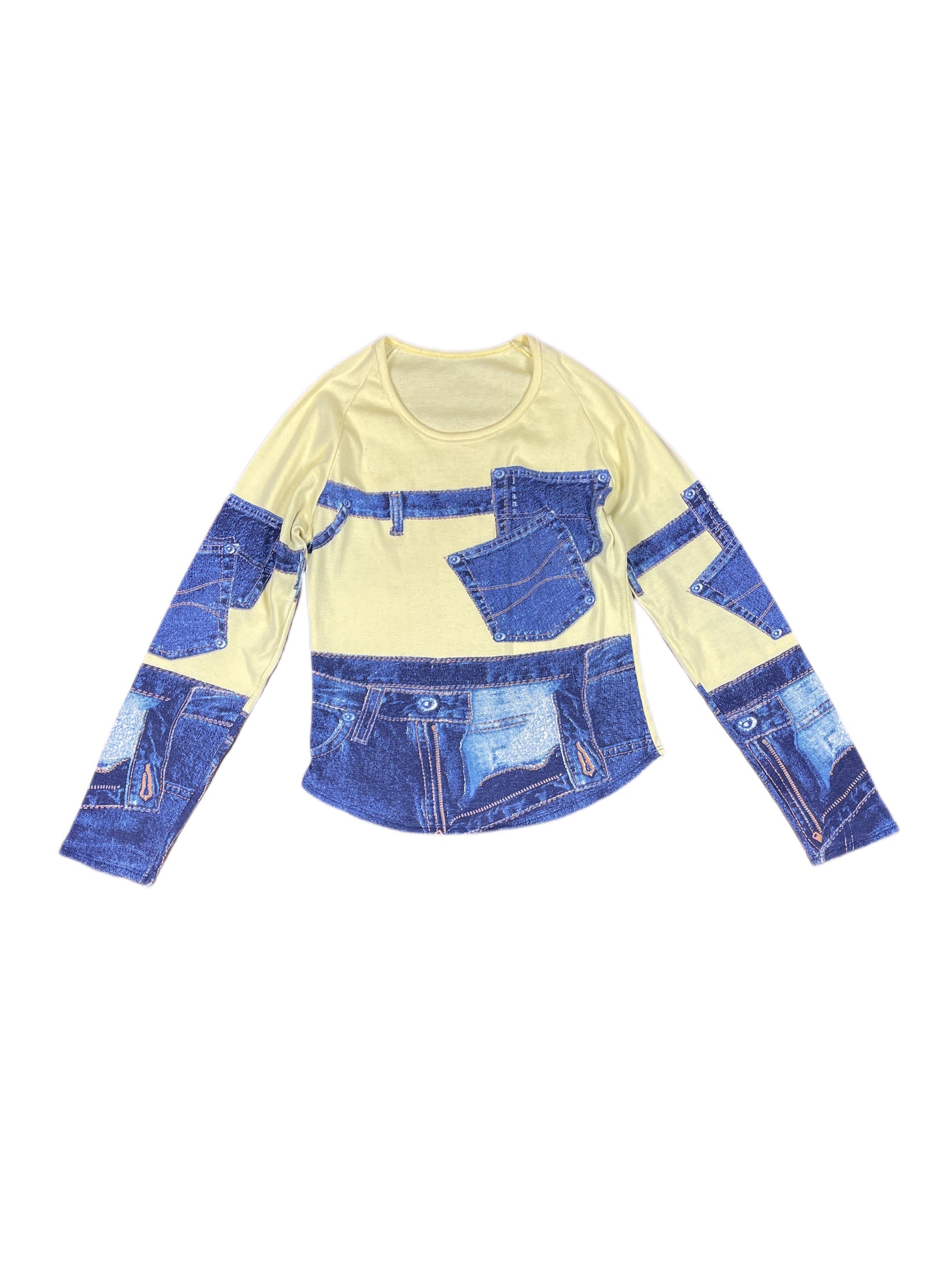 Y2k Long Sleeve Top Yellow Blue - XS/S