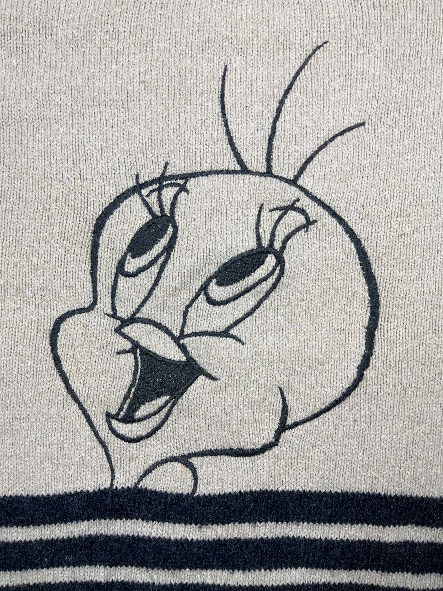 Vintage Tweety 2000 Chunky Knitted Sweatshirt White Gray - L