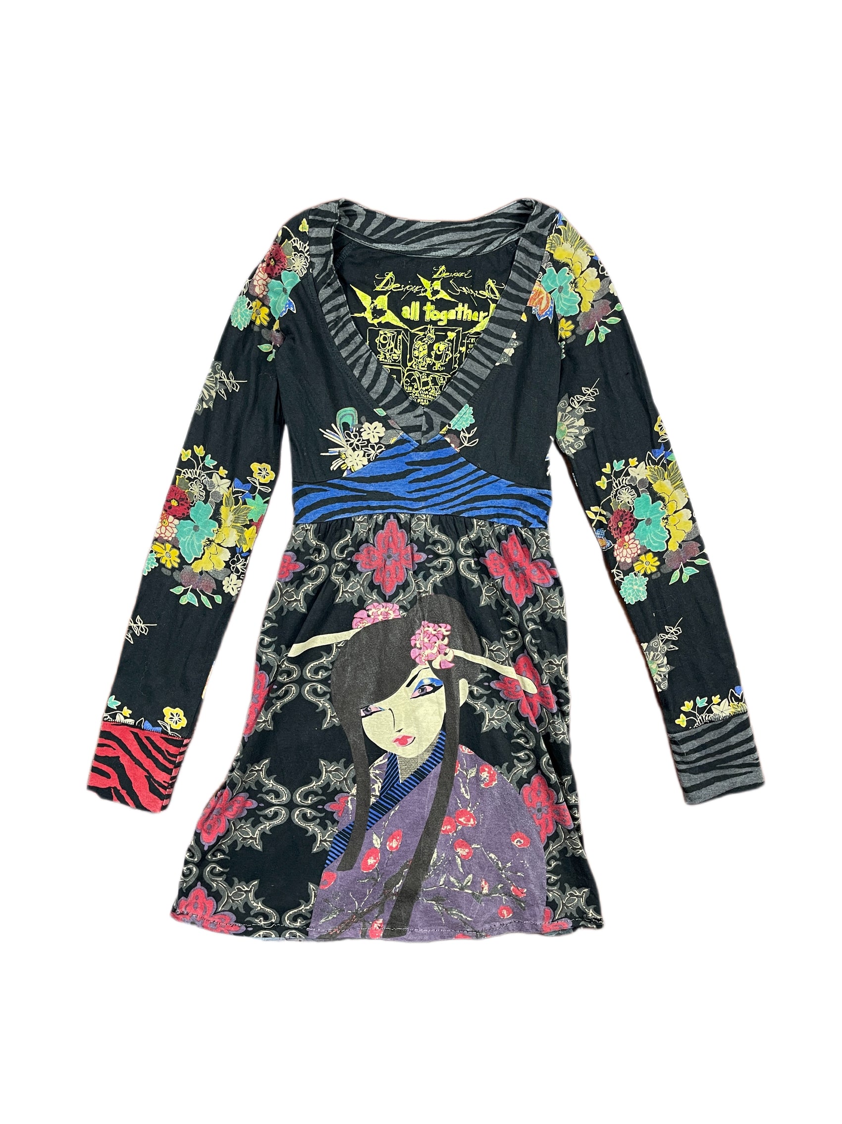 Y2k Desigual Long Sleeve Dress Multicolor - XS
