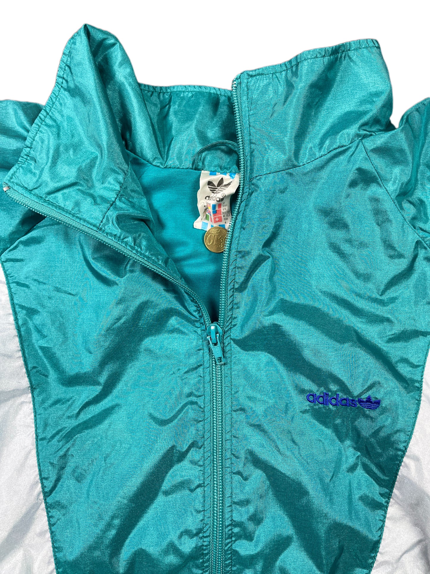 Vintage Adidas 1980s Sport Jacket Turquoise White - S