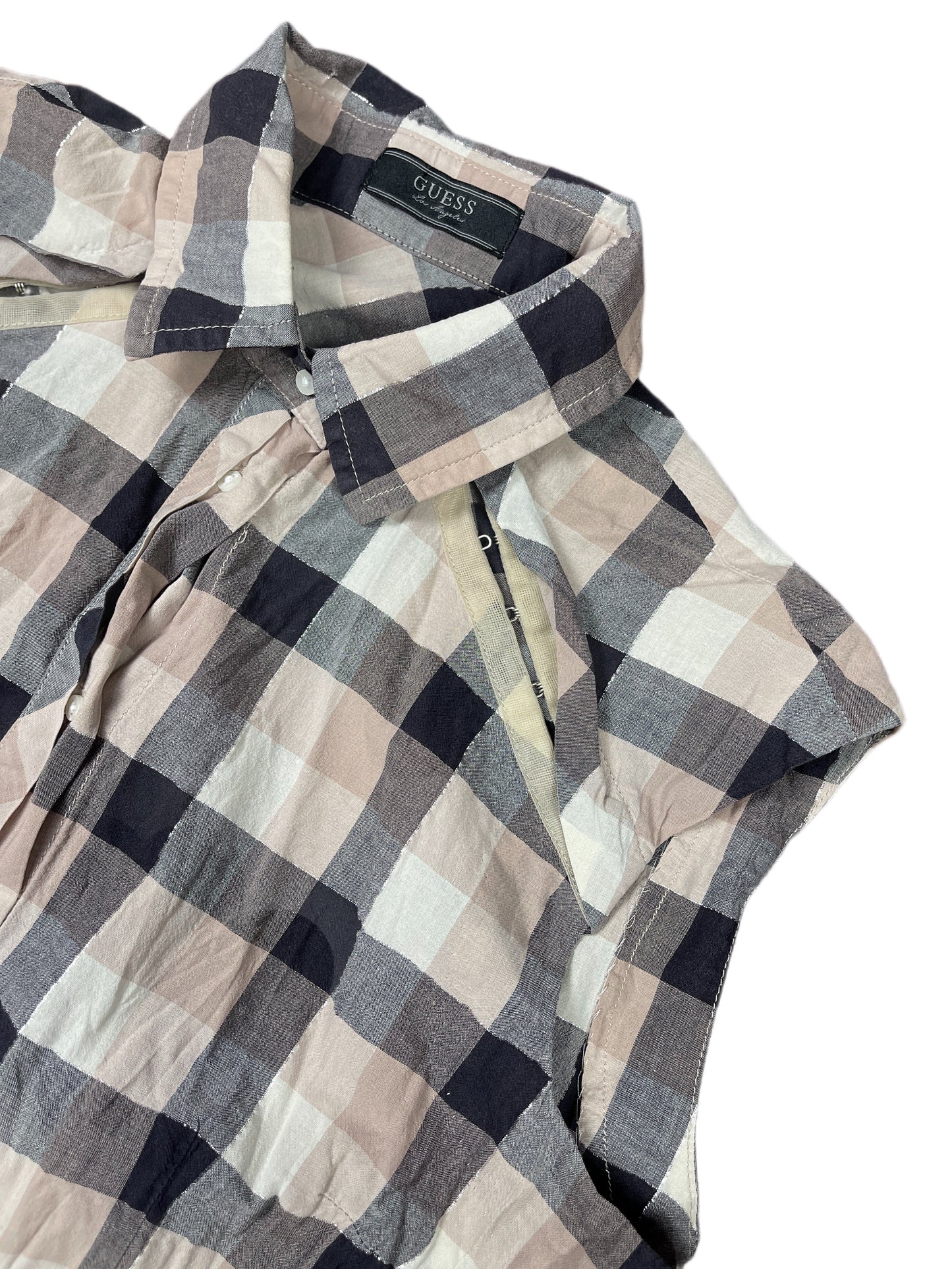 Guess Sleeveless Top Checkered Beige Black - S