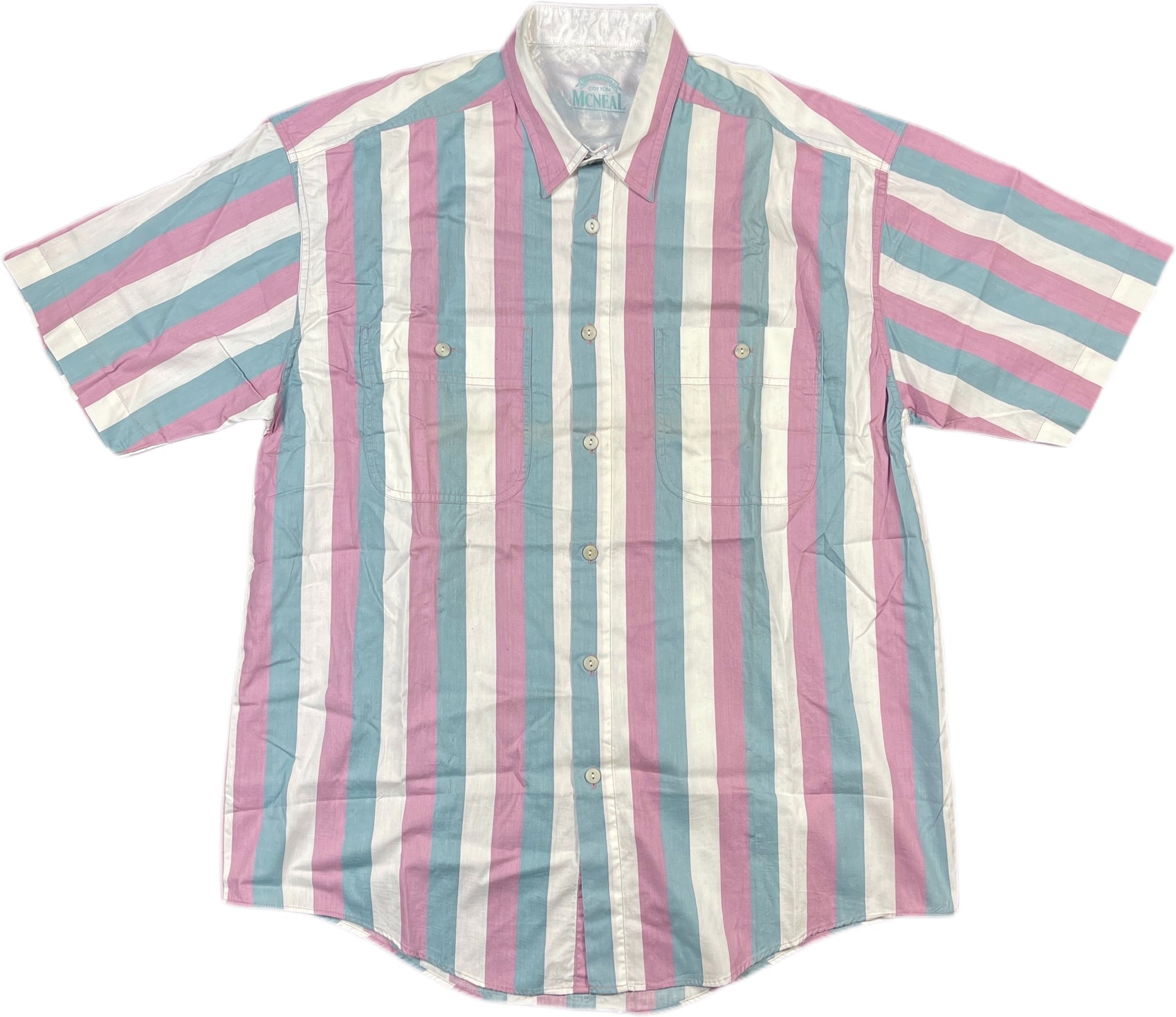 Vintage McNeal Short Sleeve Shirt Striped Multicolor Pattern Cotton XL