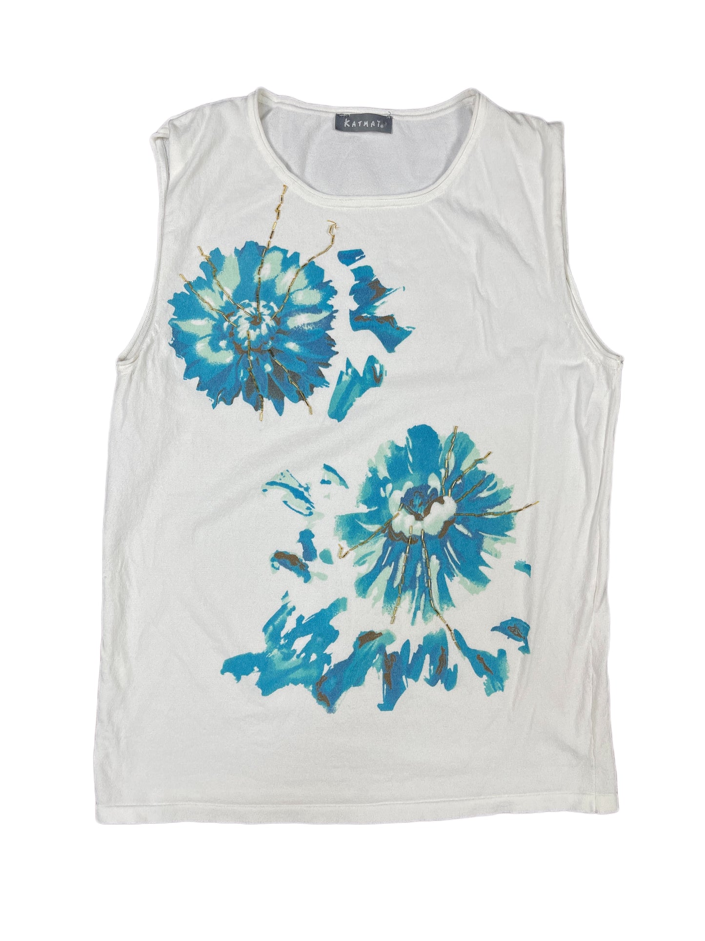 Y2K Katmai Sleeveless Top Flower Motiv White - M