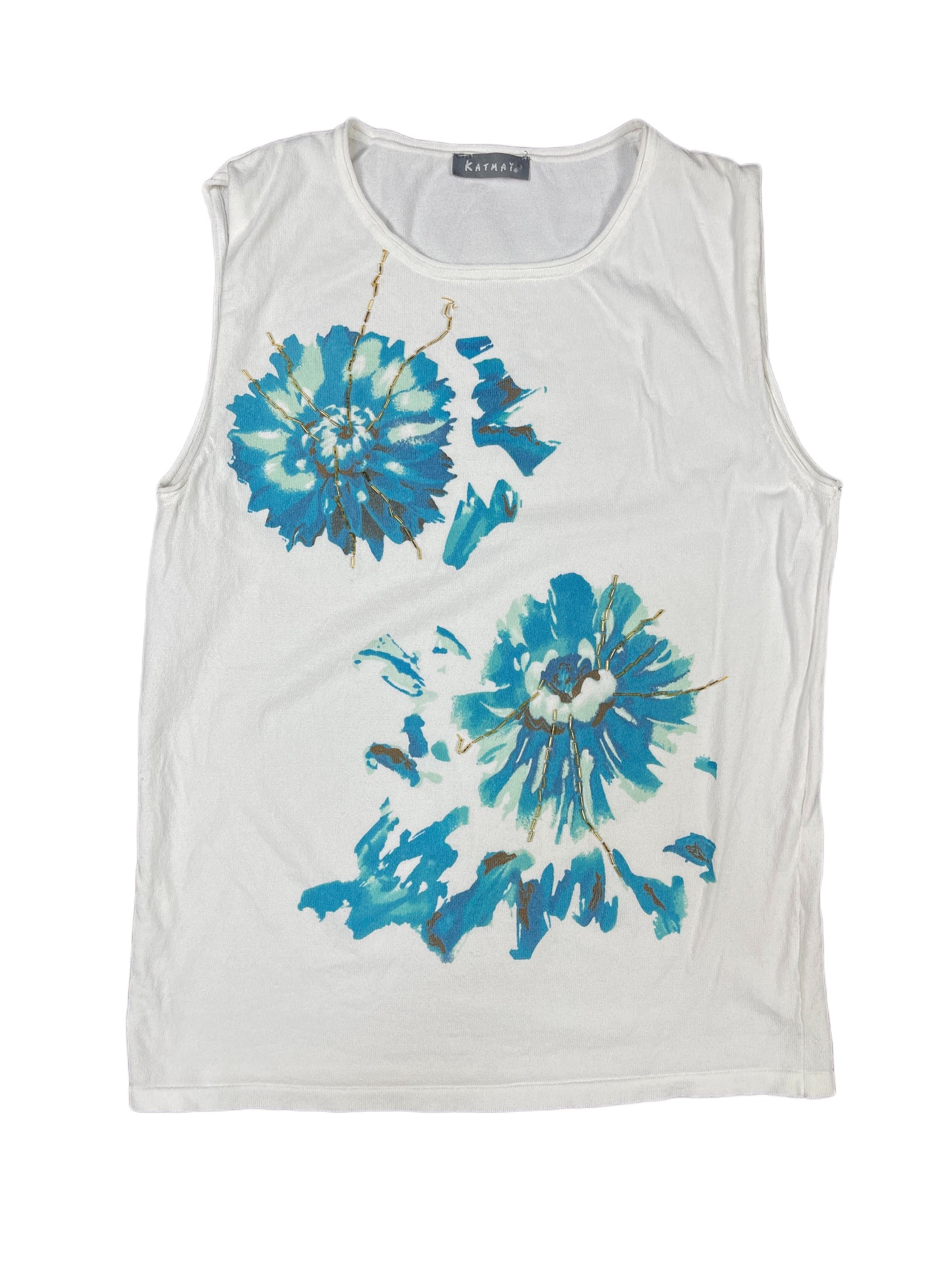 Y2K Katmai Sleeveless Top Flower Motiv White - M