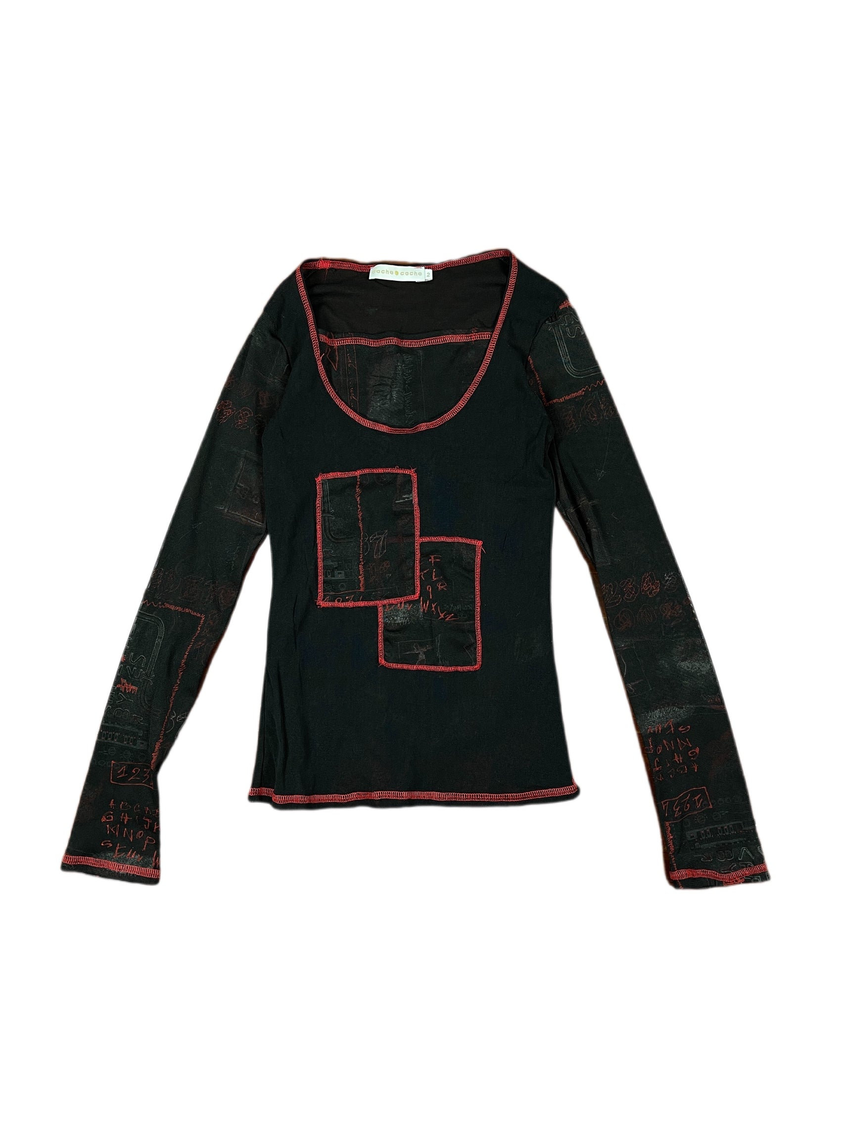 Y2k Cache Cache See Through Long Sleeve Black Red Details - XS