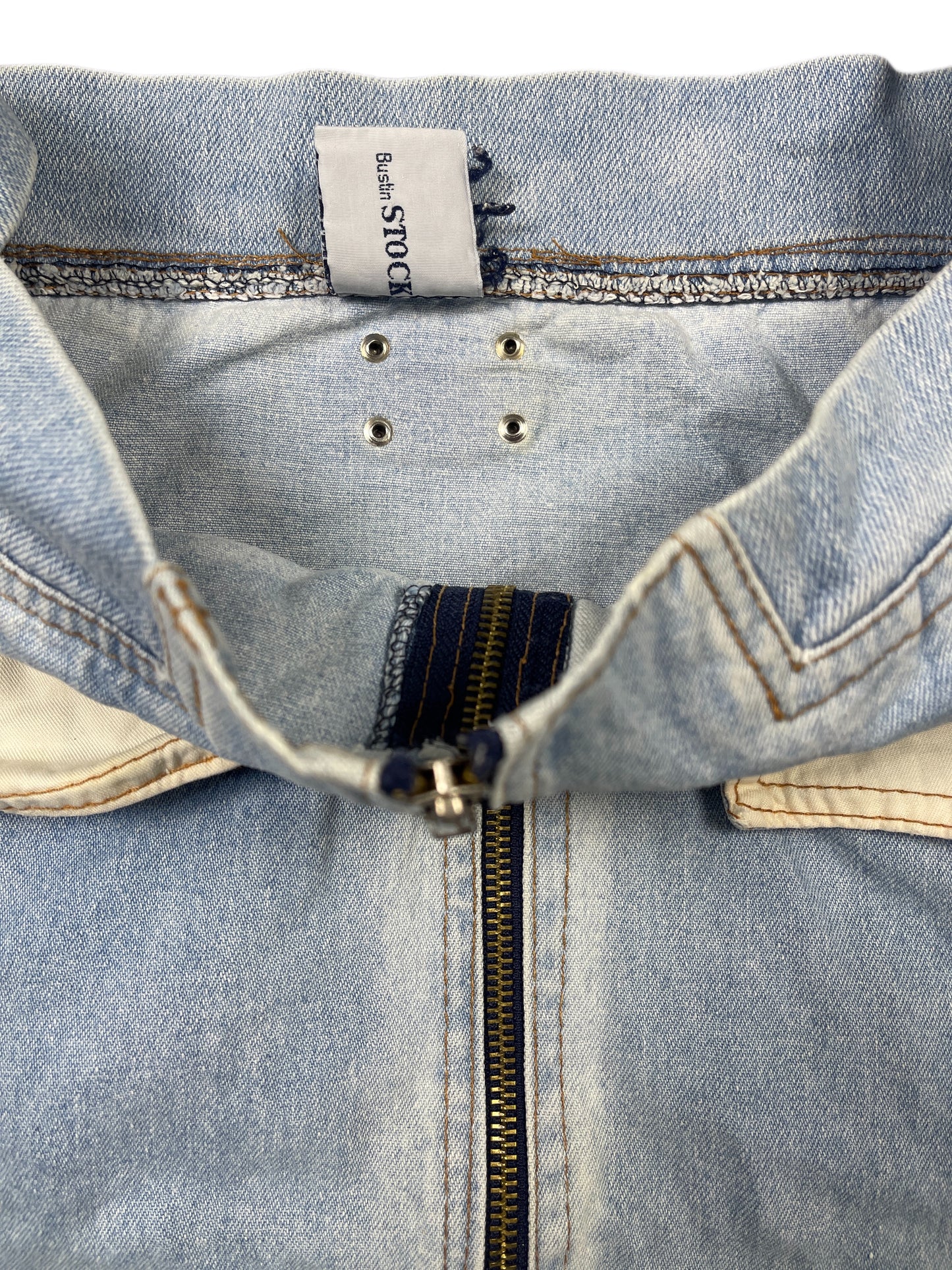 Y2k Bustin Stock Denim Short Sleeve Dress Blue - XL