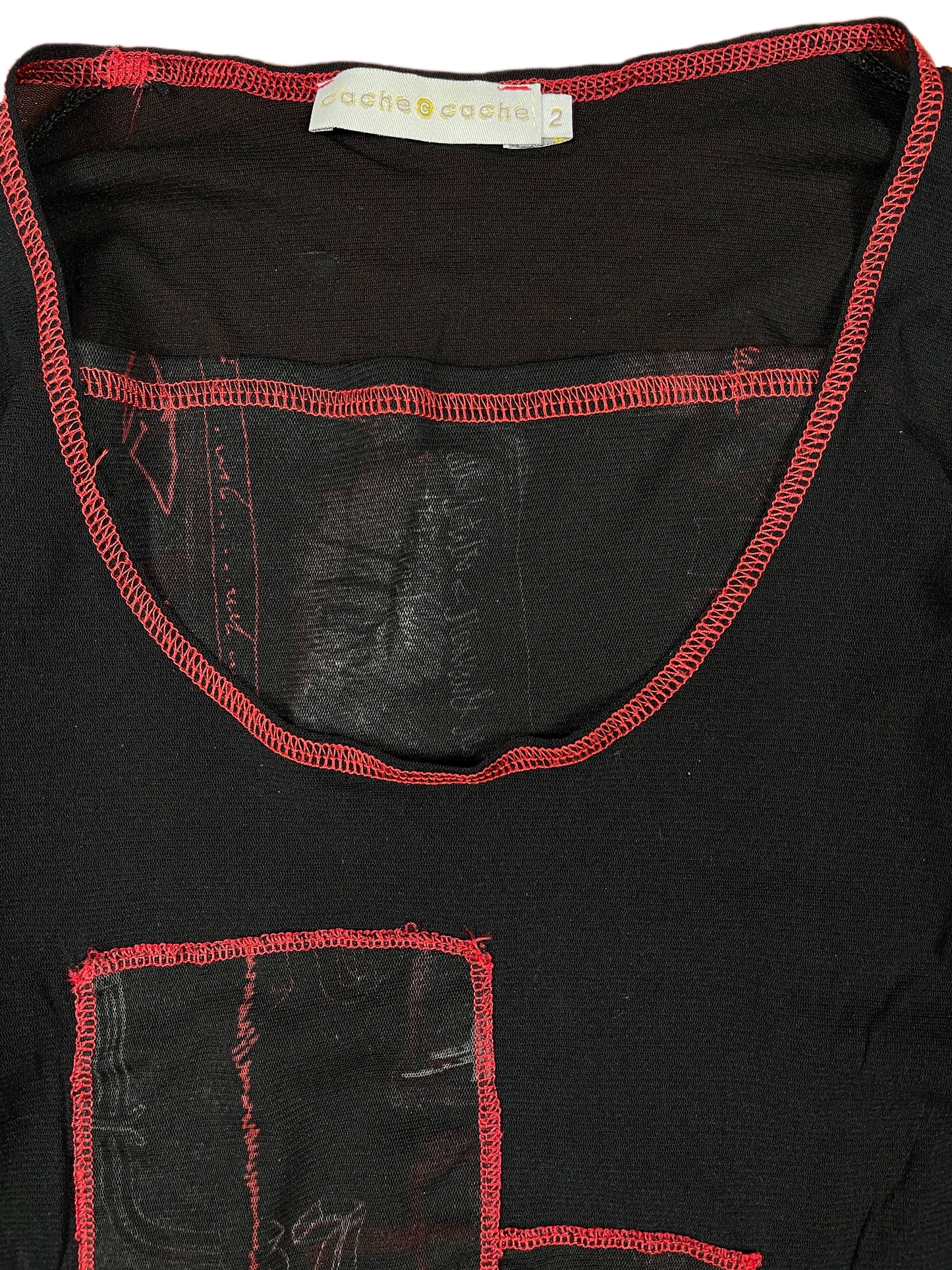 Y2k Cache Cache See Through Long Sleeve Black Red Details - XS