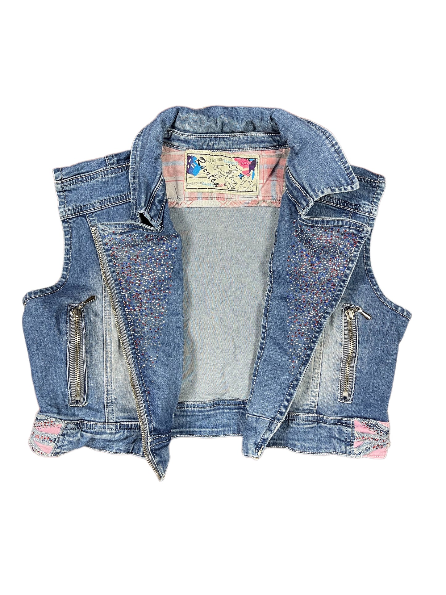 Y2k Fashion Classic Crop Denim Vest Blue - XXL