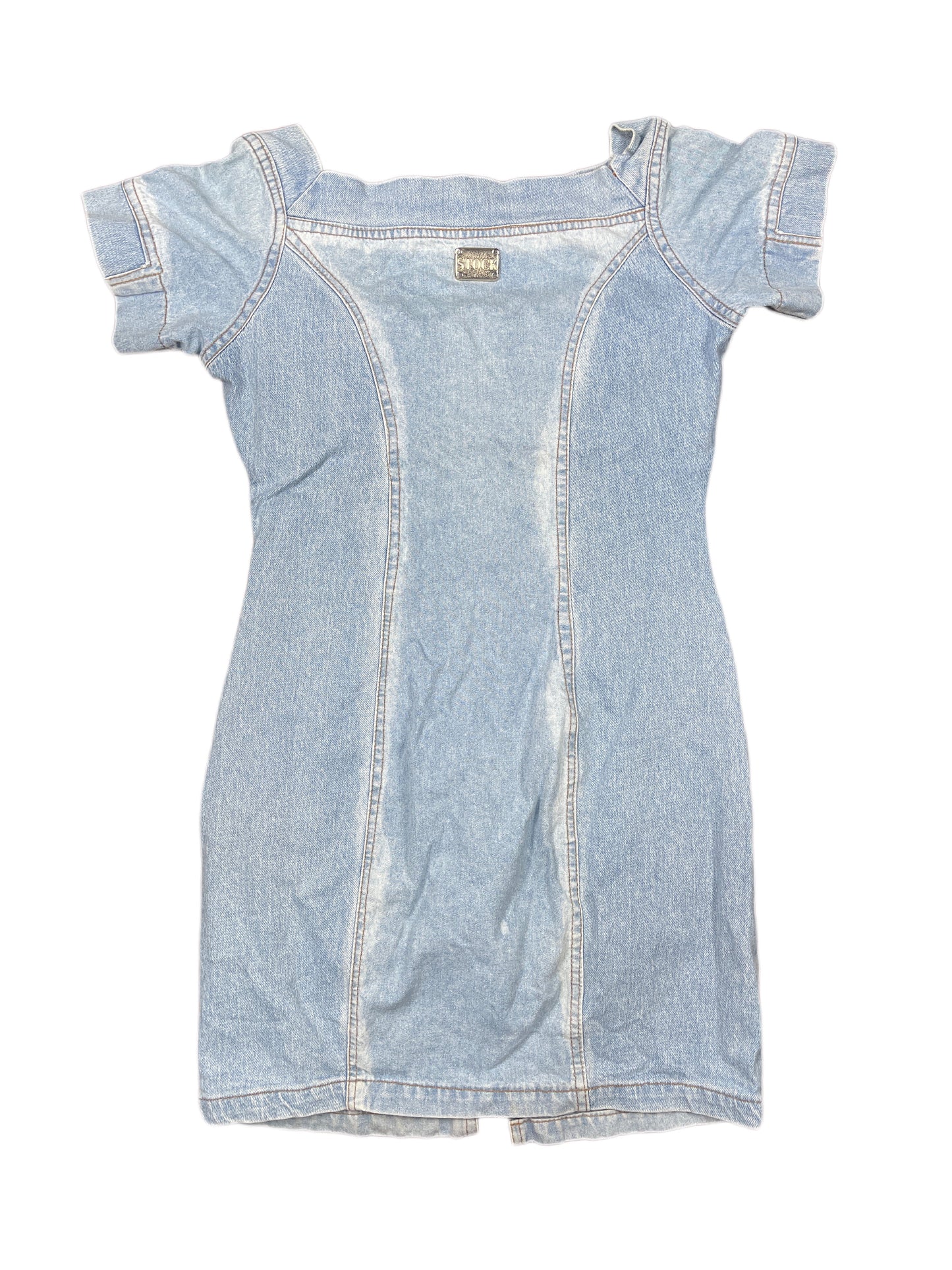 Y2k Bustin Stock Denim Short Sleeve Dress Blue - XL