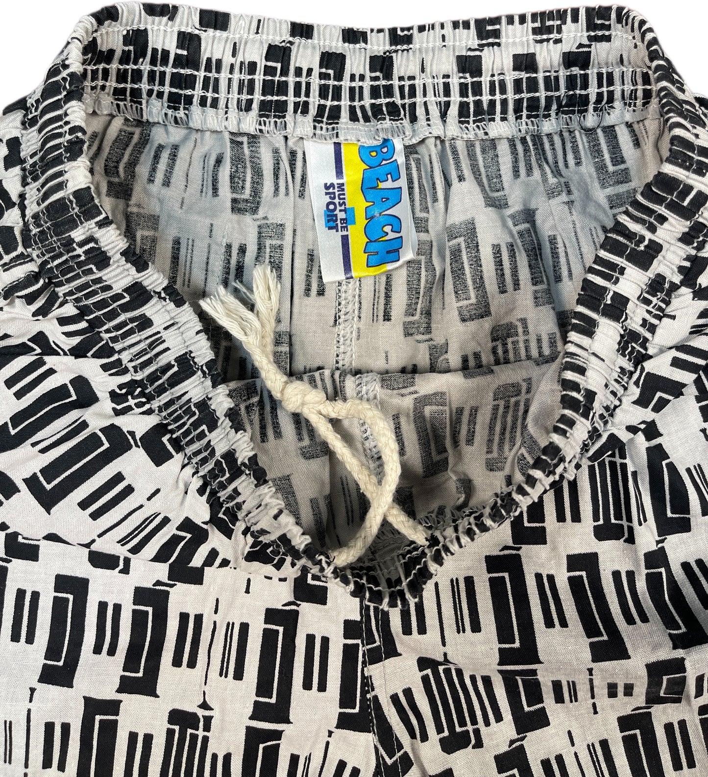 Vintage Beach Shorts Black & White Cotton XS