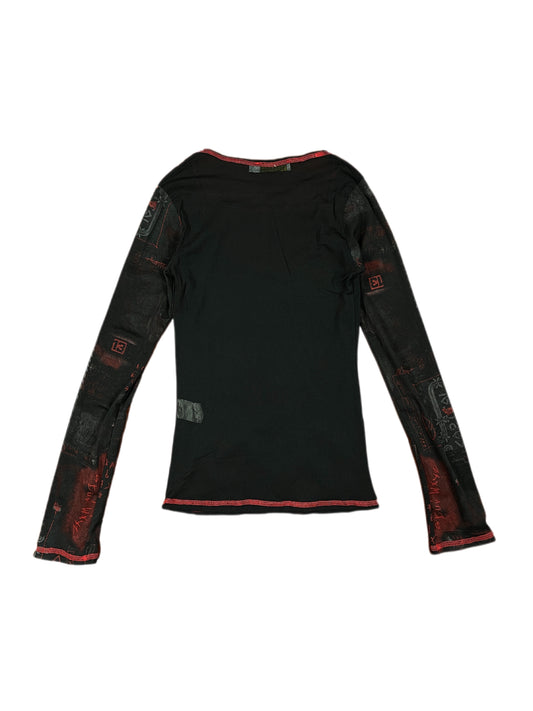 Y2k Cache Cache See Through Long Sleeve Black Red Details - XS