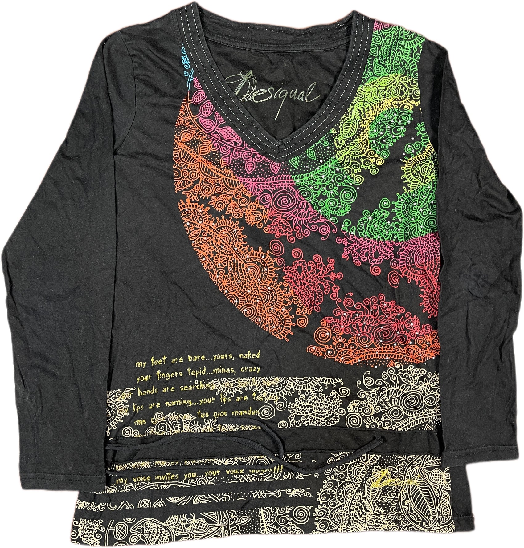 Y2K Desigual Long Sleeve Top Black Cotton XL