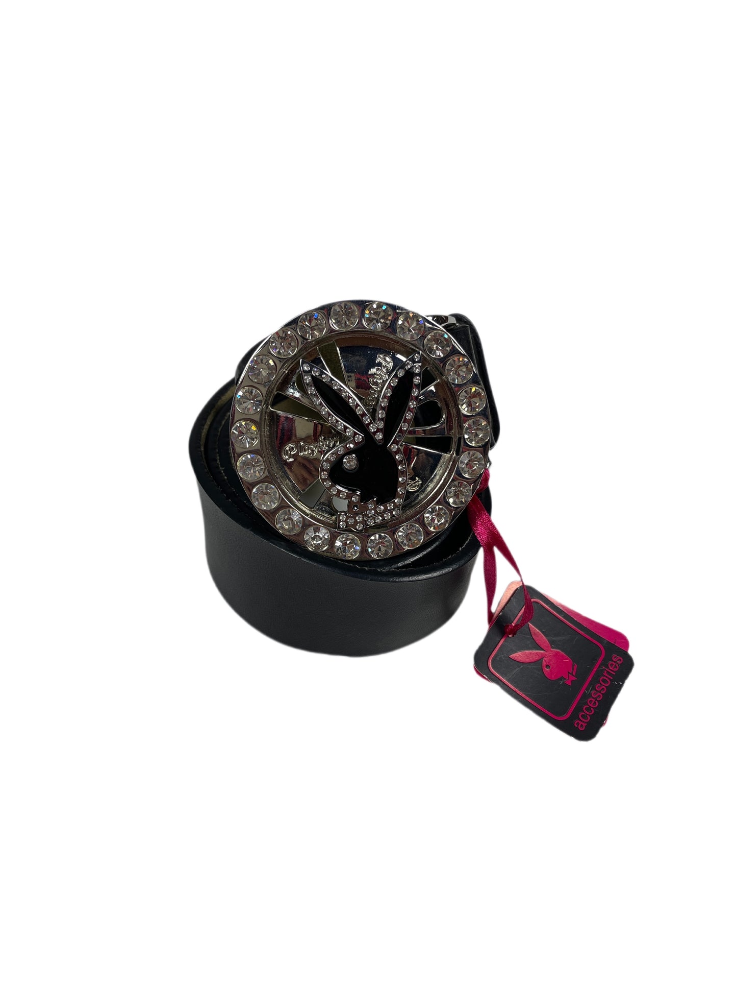 Y2k Playboy Leather Plug In Belt Black Rotating Logo 2004