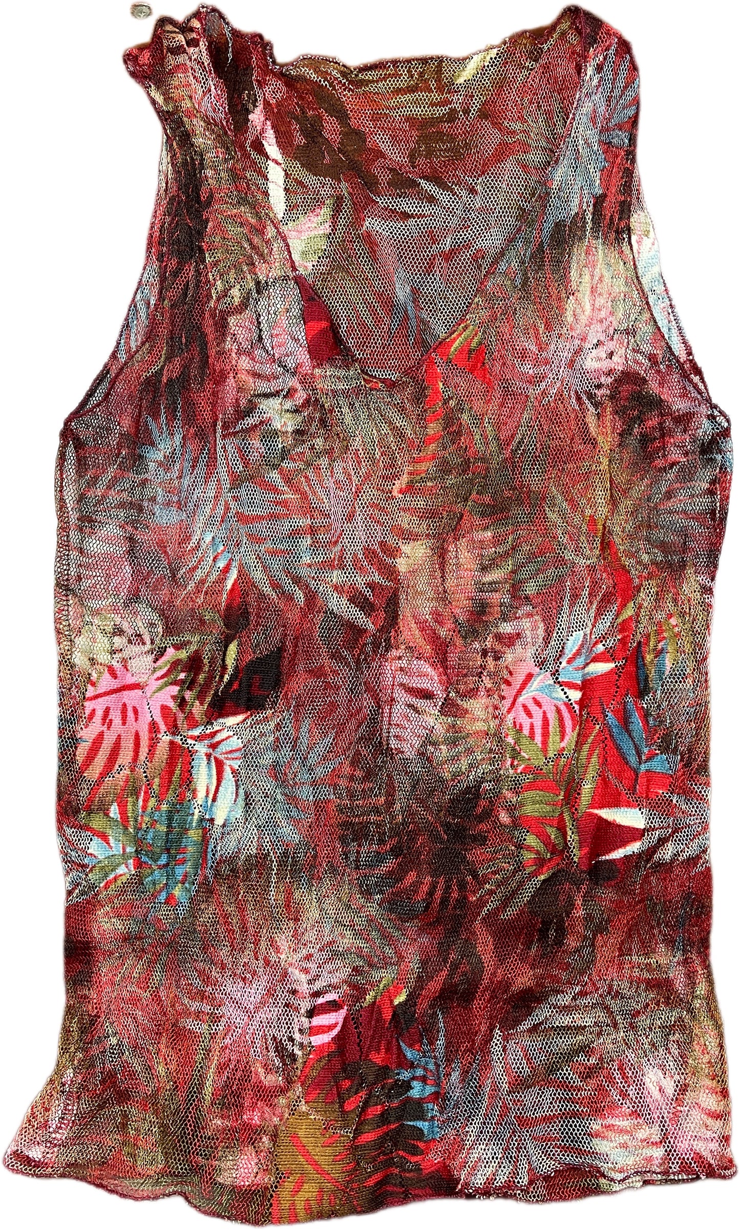 Sleeveless Top Red See-through Polyester M/L