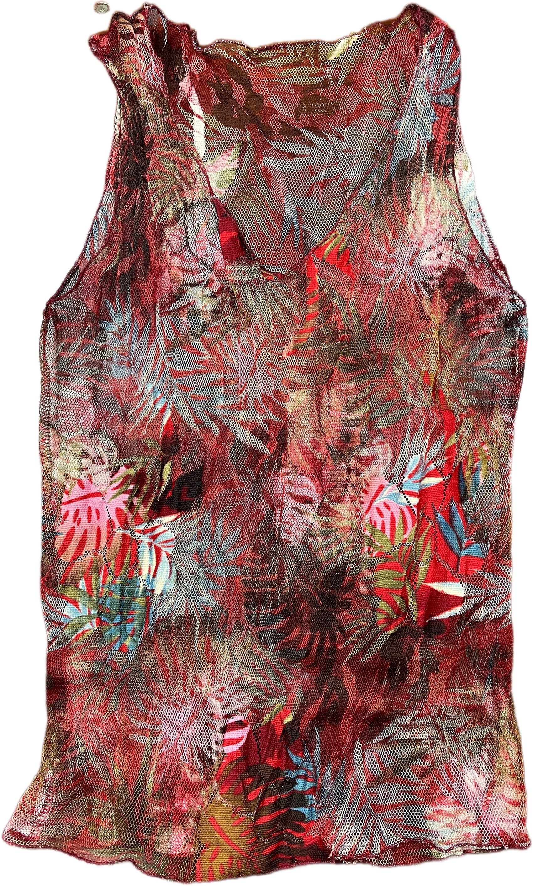 Sleeveless Top Red See-through Polyester M/L
