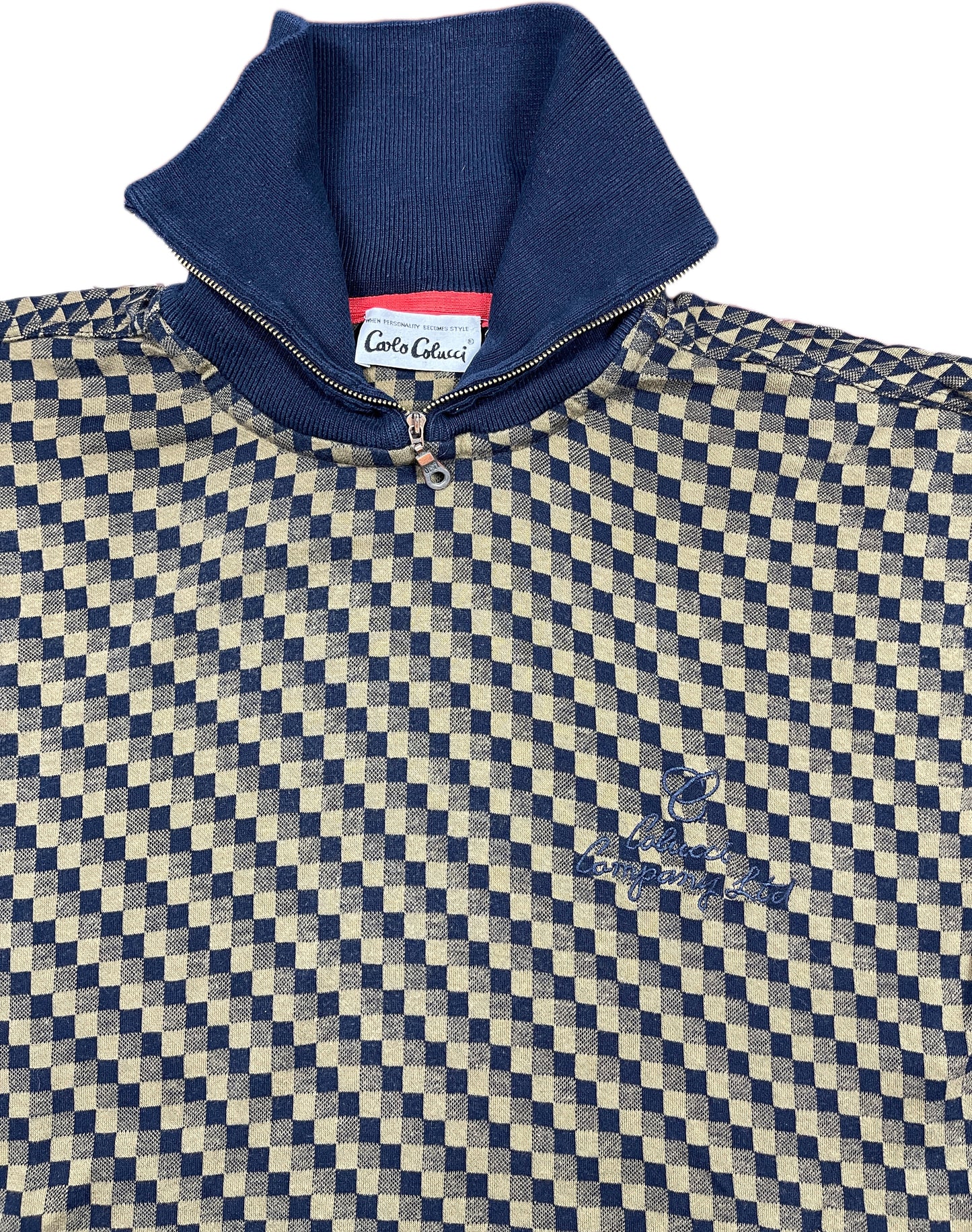 Vintage Carlo Colucci Zip Sweatshirt Khaki Cotton L
