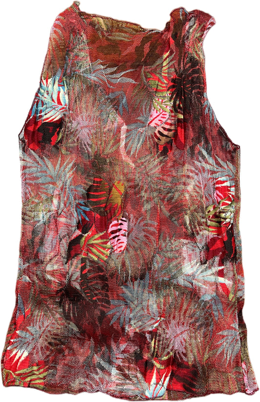Sleeveless Top Red See-through Polyester M/L