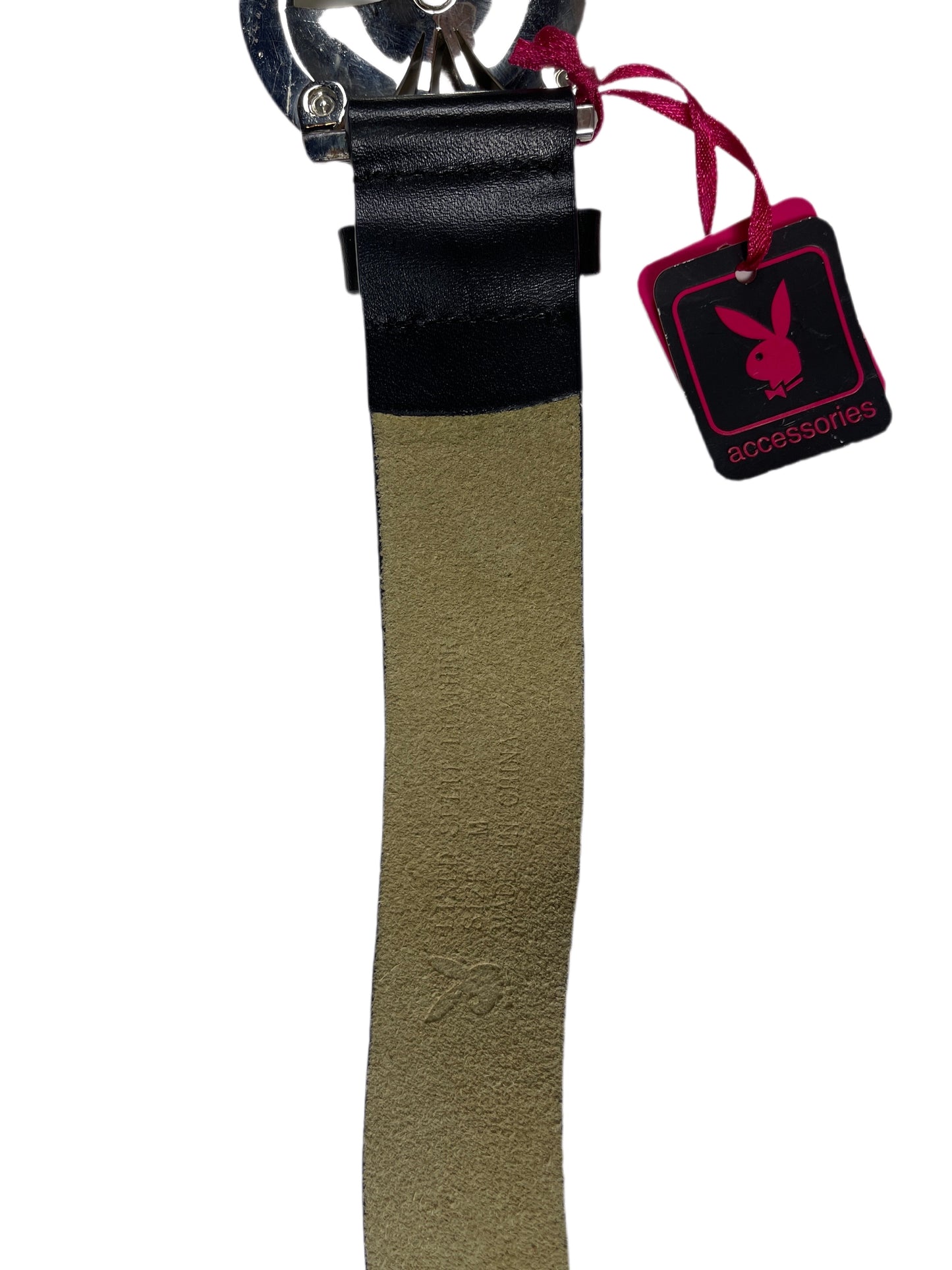 Y2k Playboy Leather Plug In Belt Black Rotating Logo 2004