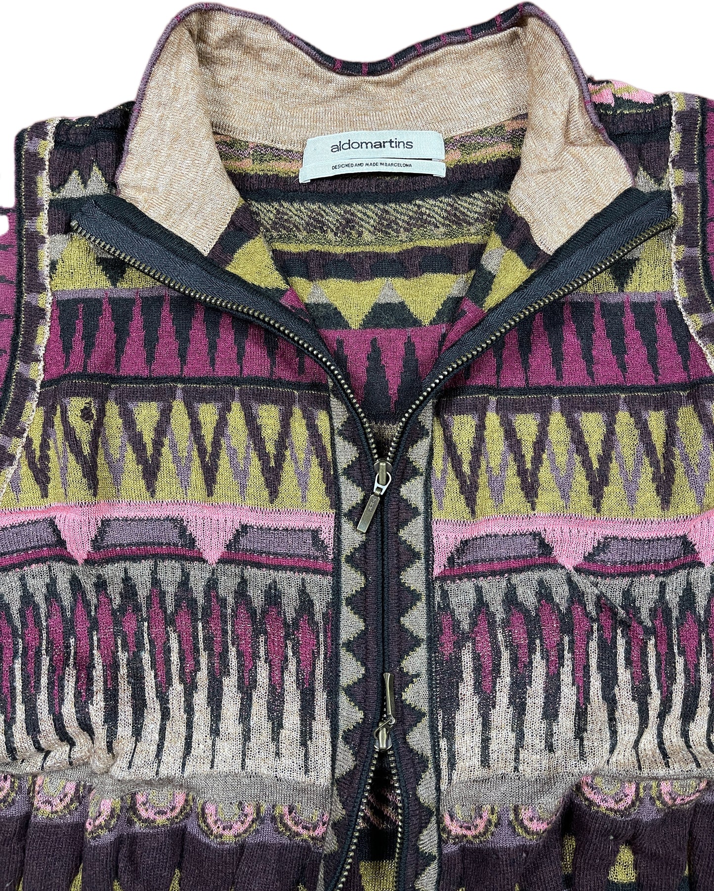 Aldomartins Long Sleeve Top Geometric Pattern Wool Blend L-XL