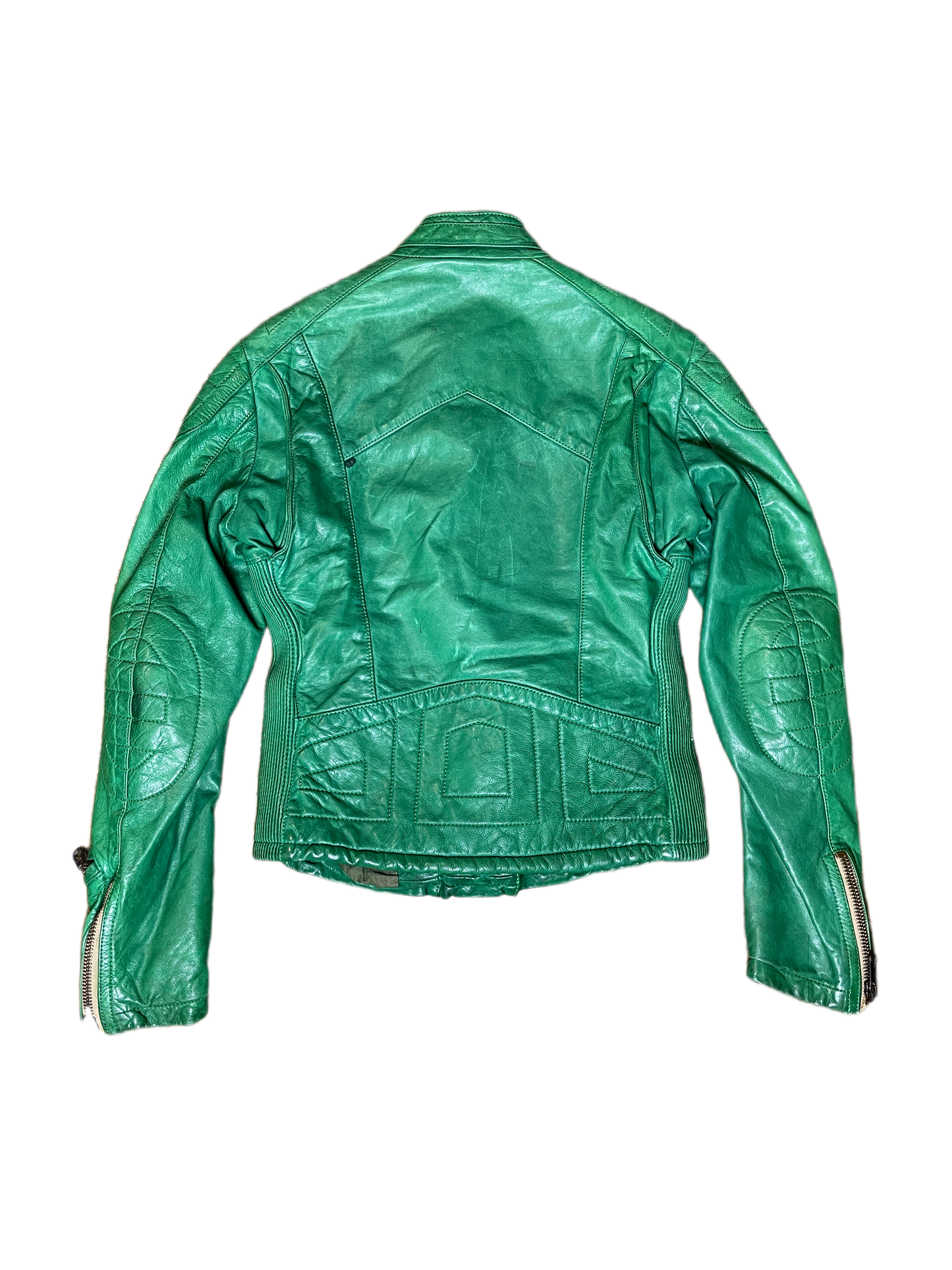 Replay Green Leather Jacket 2000s Biker | XS