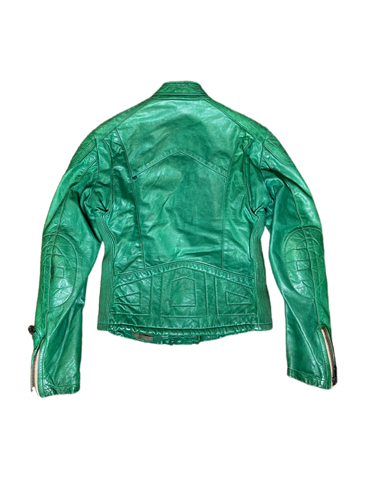 Replay Green Leather Jacket 2000s Biker | XS