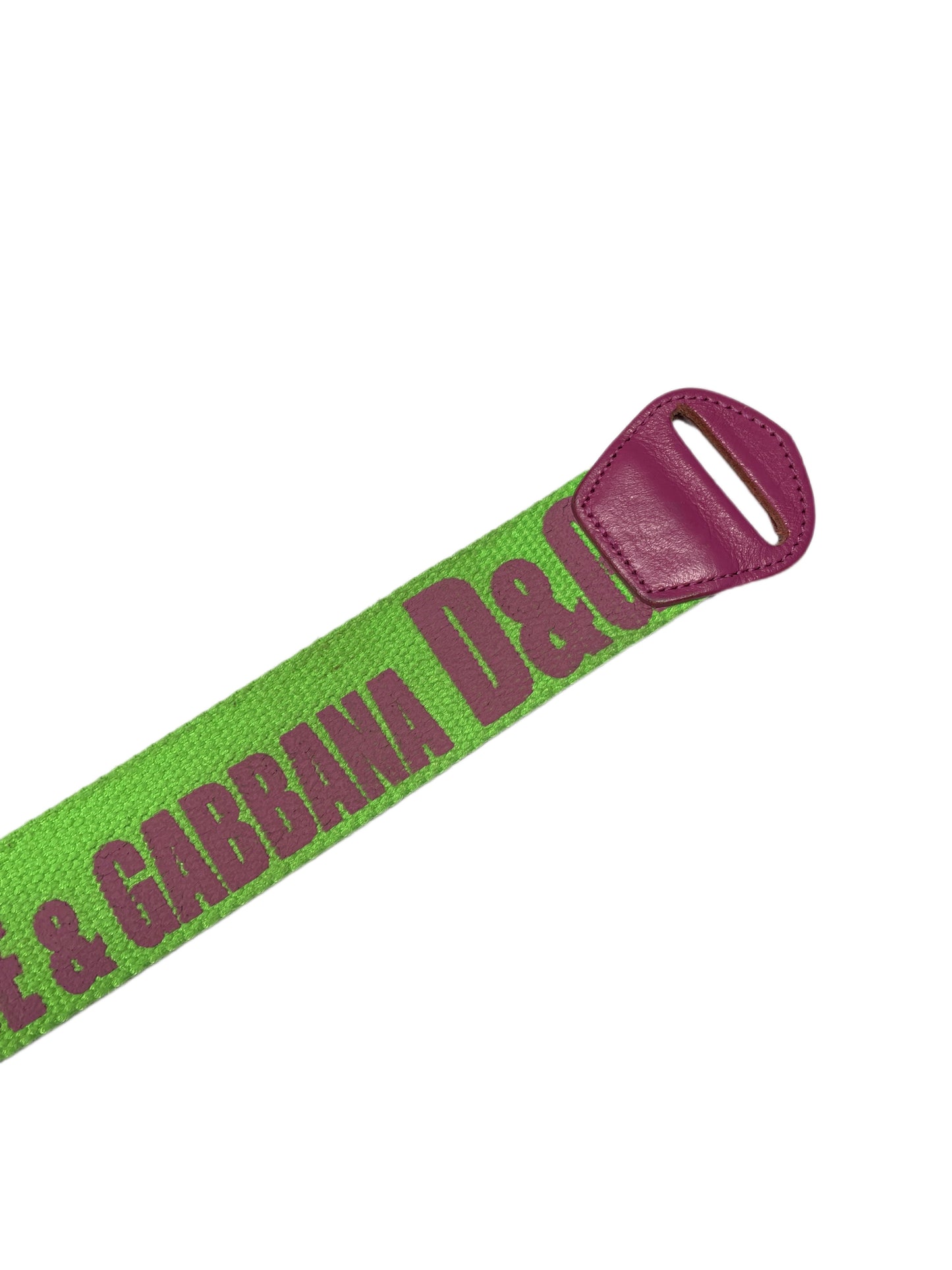 Y2k Dolce & Gabbana 2000s Leather Cotton Belt Neon Green Pink