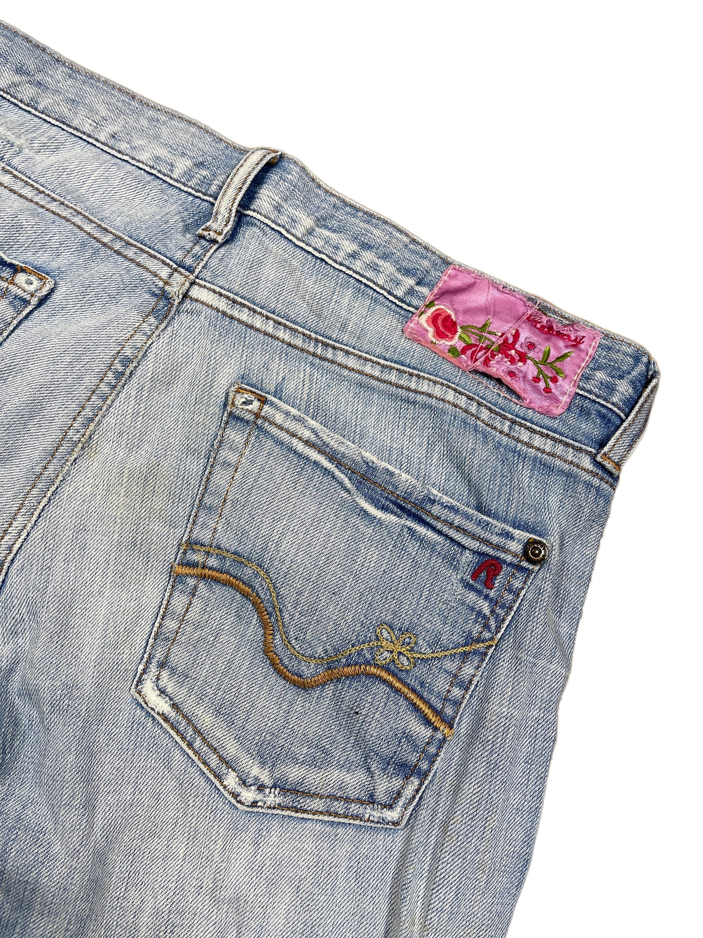 Y2k Replay Low Waist Flared Distressed Denim Pants Blue - S/M
