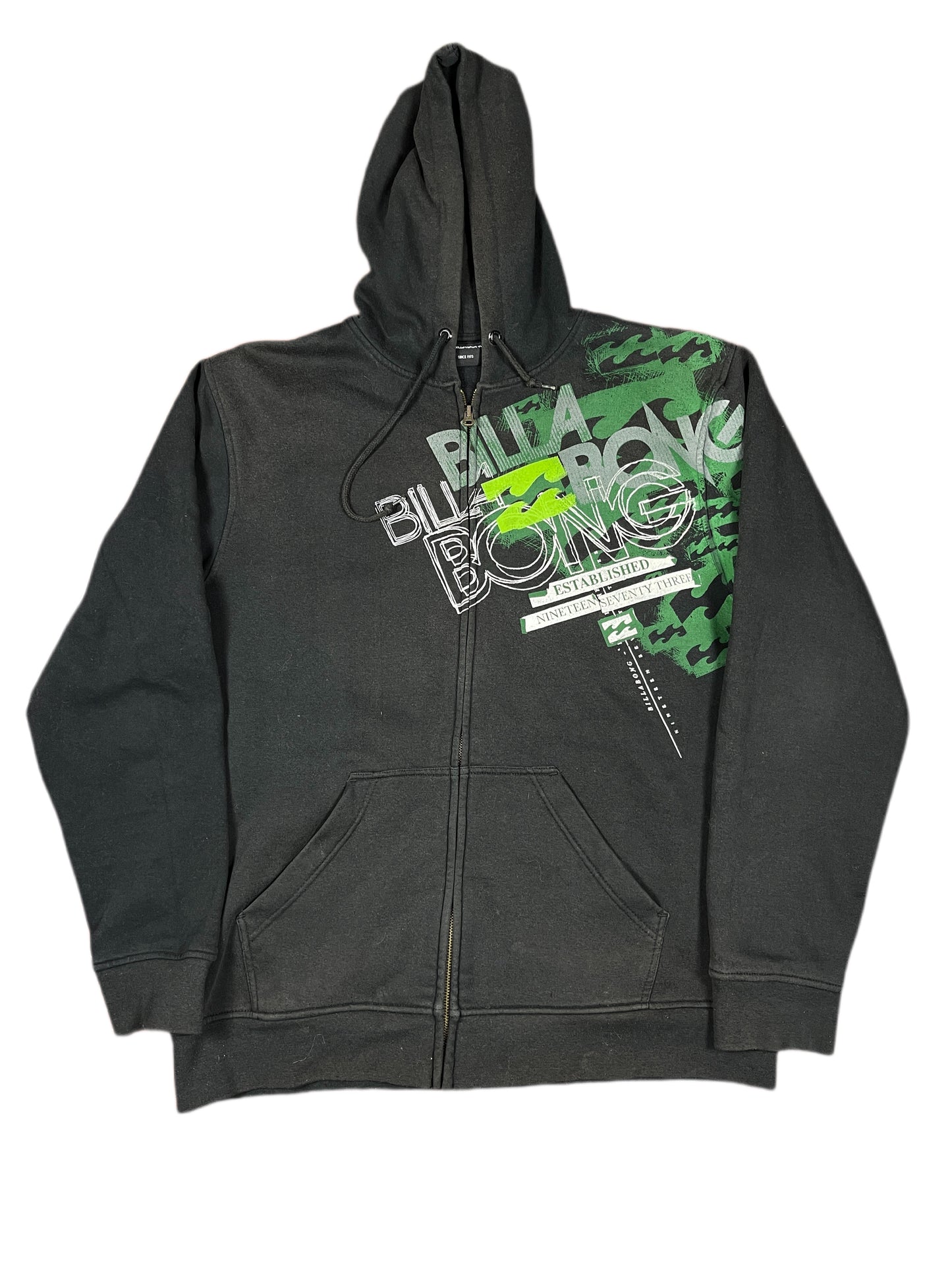 Y2k Billabong Zip Hoodie Washed Out Black - L