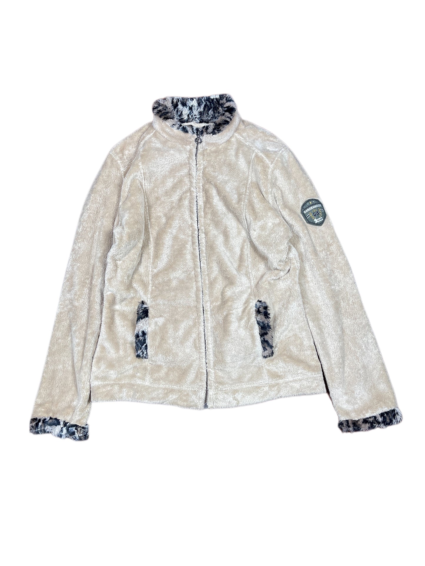 Y2k Banana Moon Fleece Zipper Sweatshirt Cream Beige - L