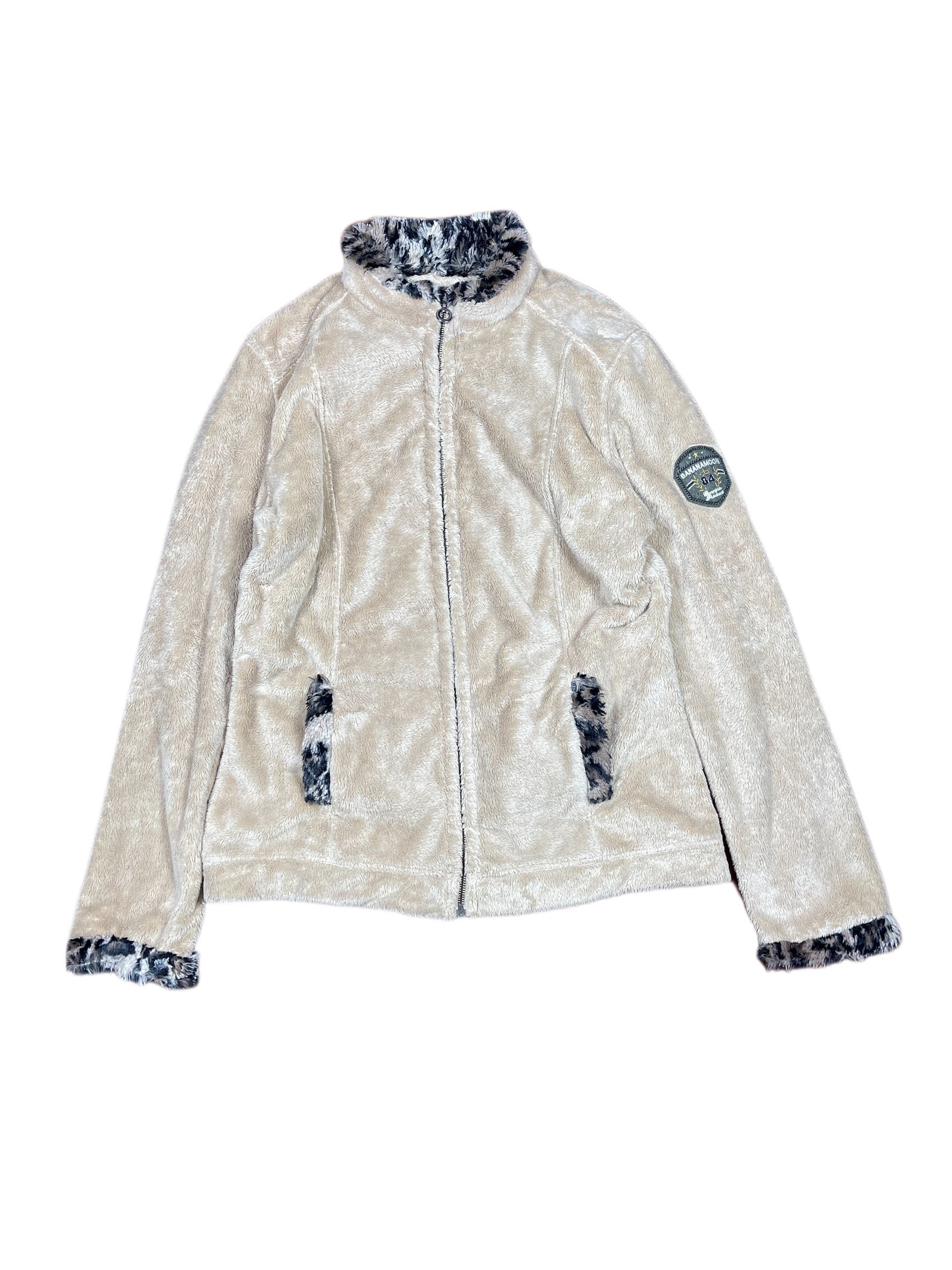 Y2k Banana Moon Fleece Zipper Sweatshirt Cream Beige - L