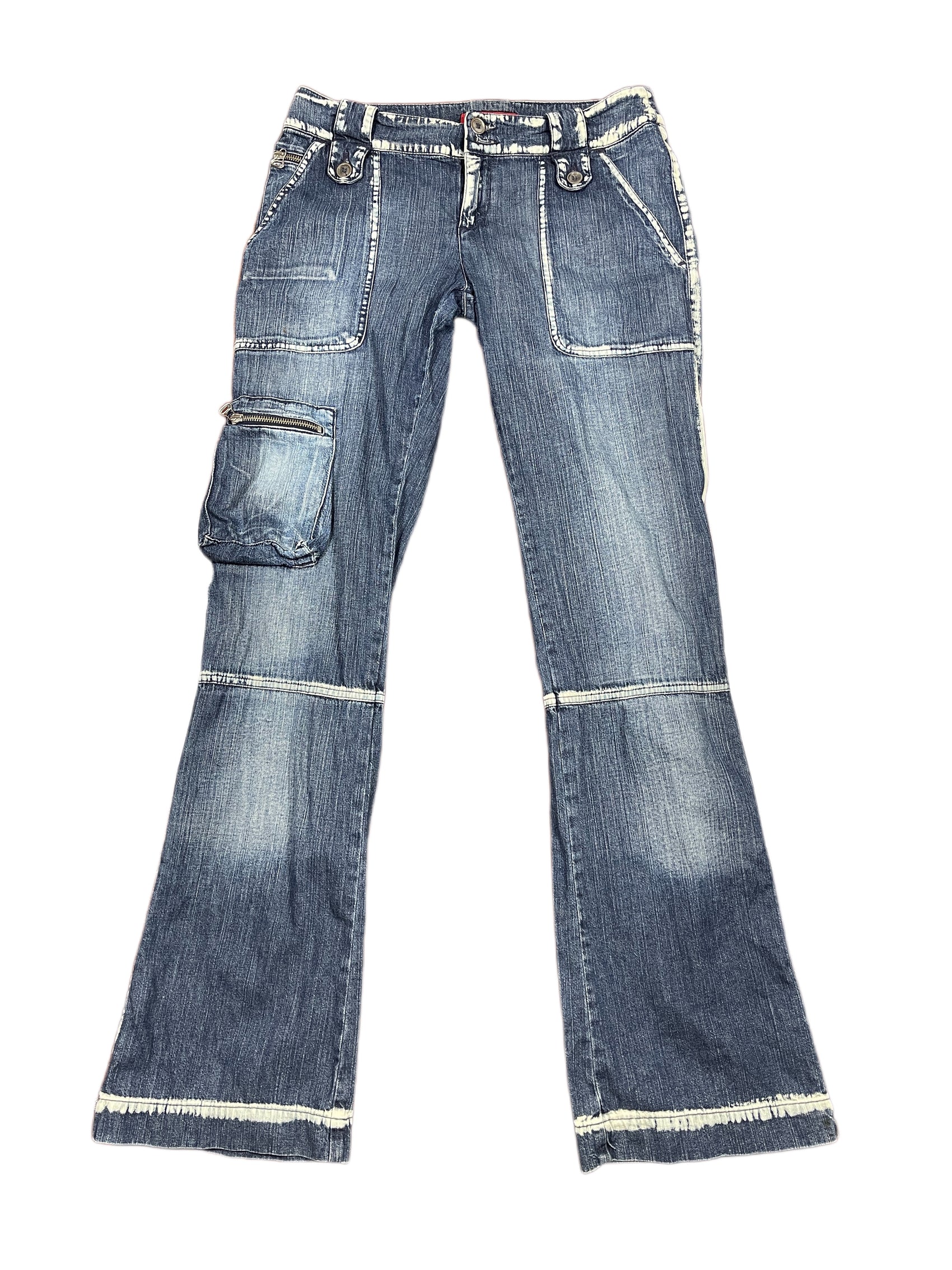 Y2k Miss Sixty Low Waist Flared Denim Pants Blue White - M/L