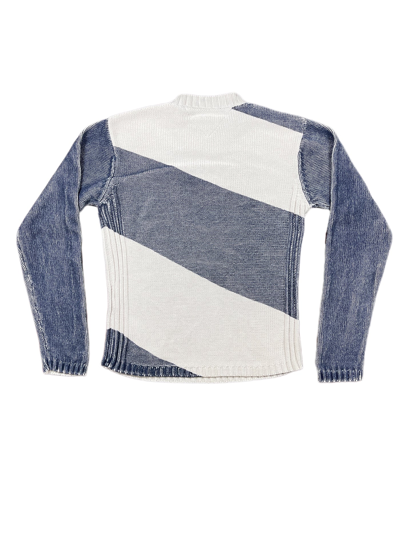 Y2k Tommy Hilfiger Denim Knitted Sweatshirt White Blue - L