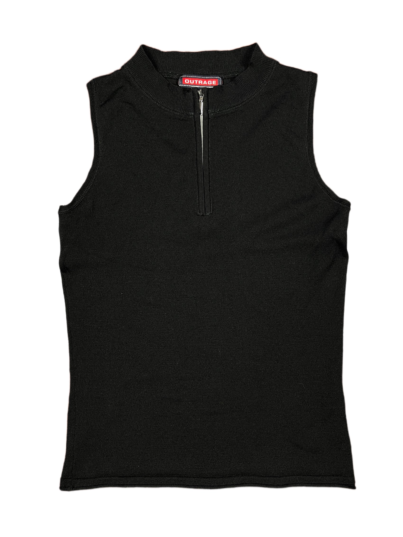 Y2k Outrage Zip Sleeveless Top Black - M