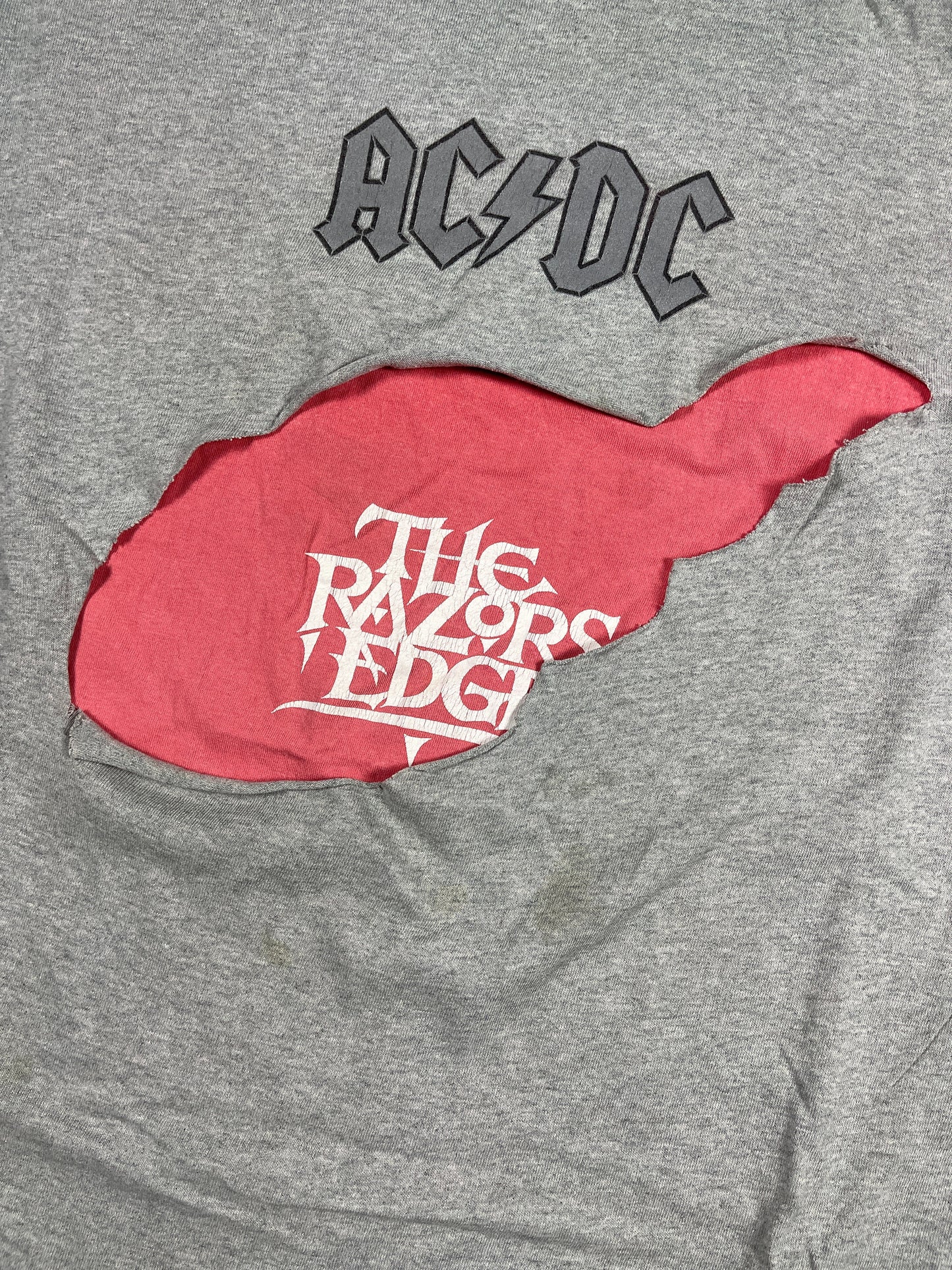 Vintage Hanes ACDC The Razors Edge T-Shirt Gray Pink - XL